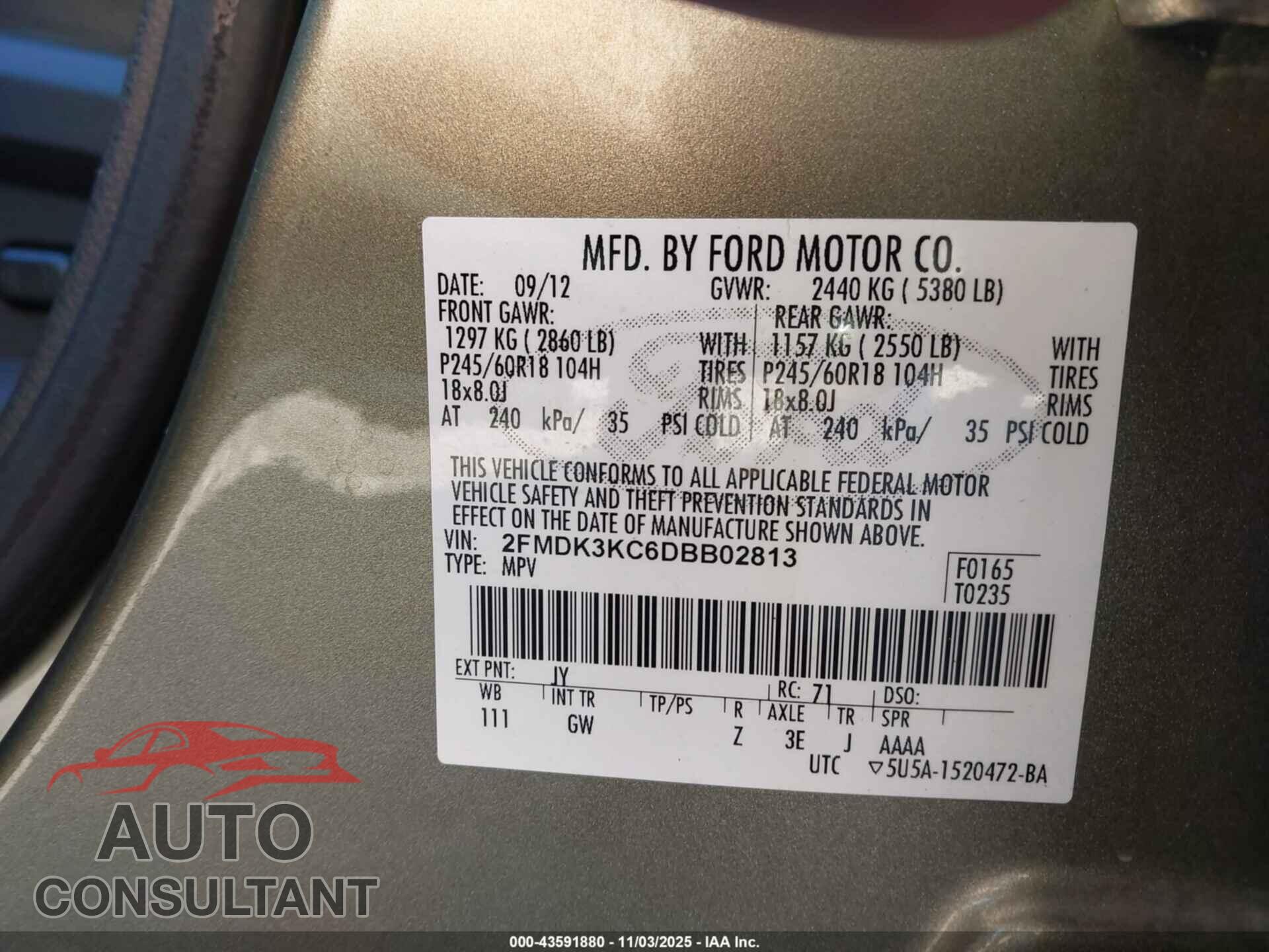 FORD EDGE 2013 - 2FMDK3KC6DBB02813