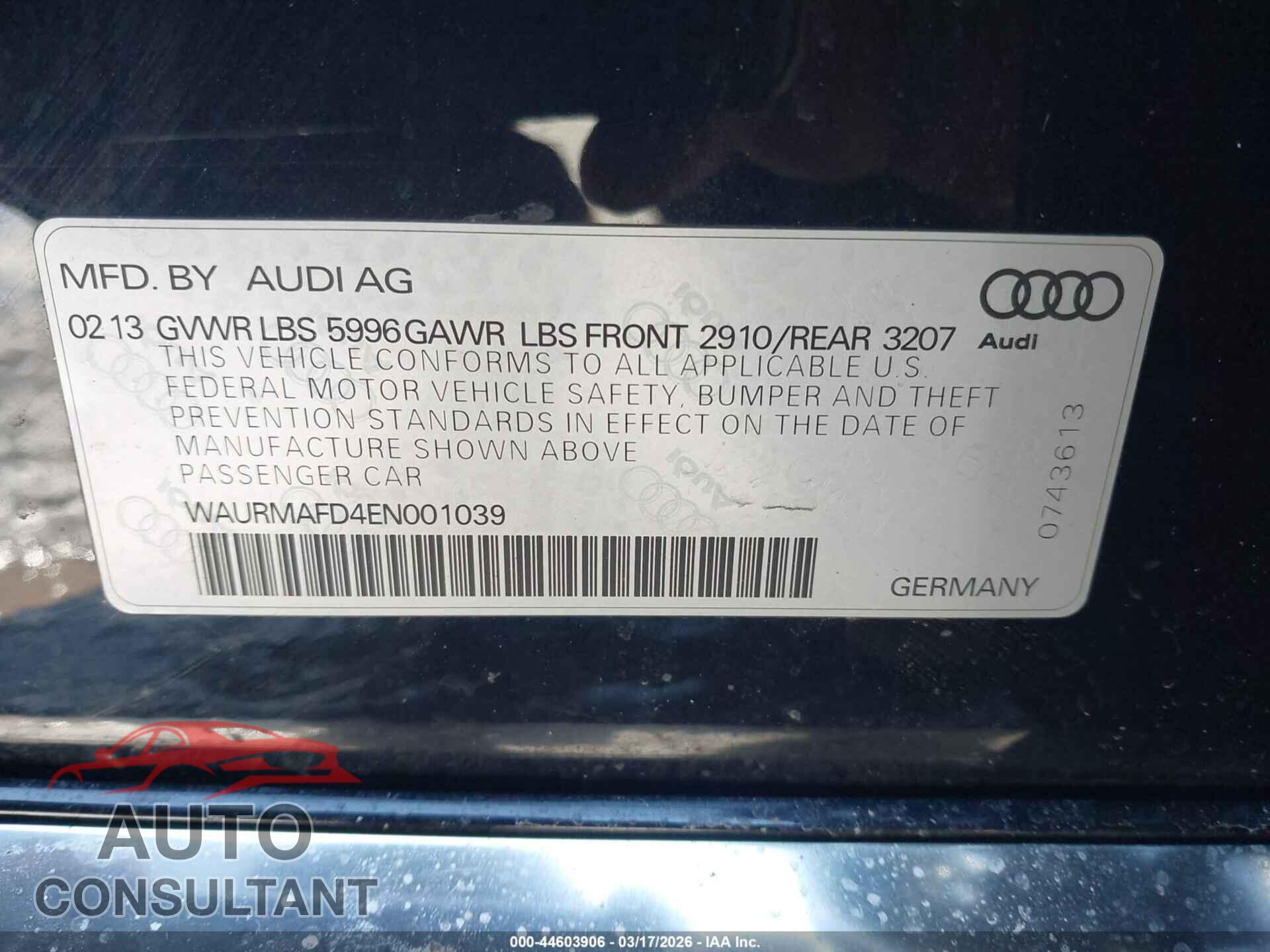 AUDI A8 L 2014 - WAURMAFD4EN001039