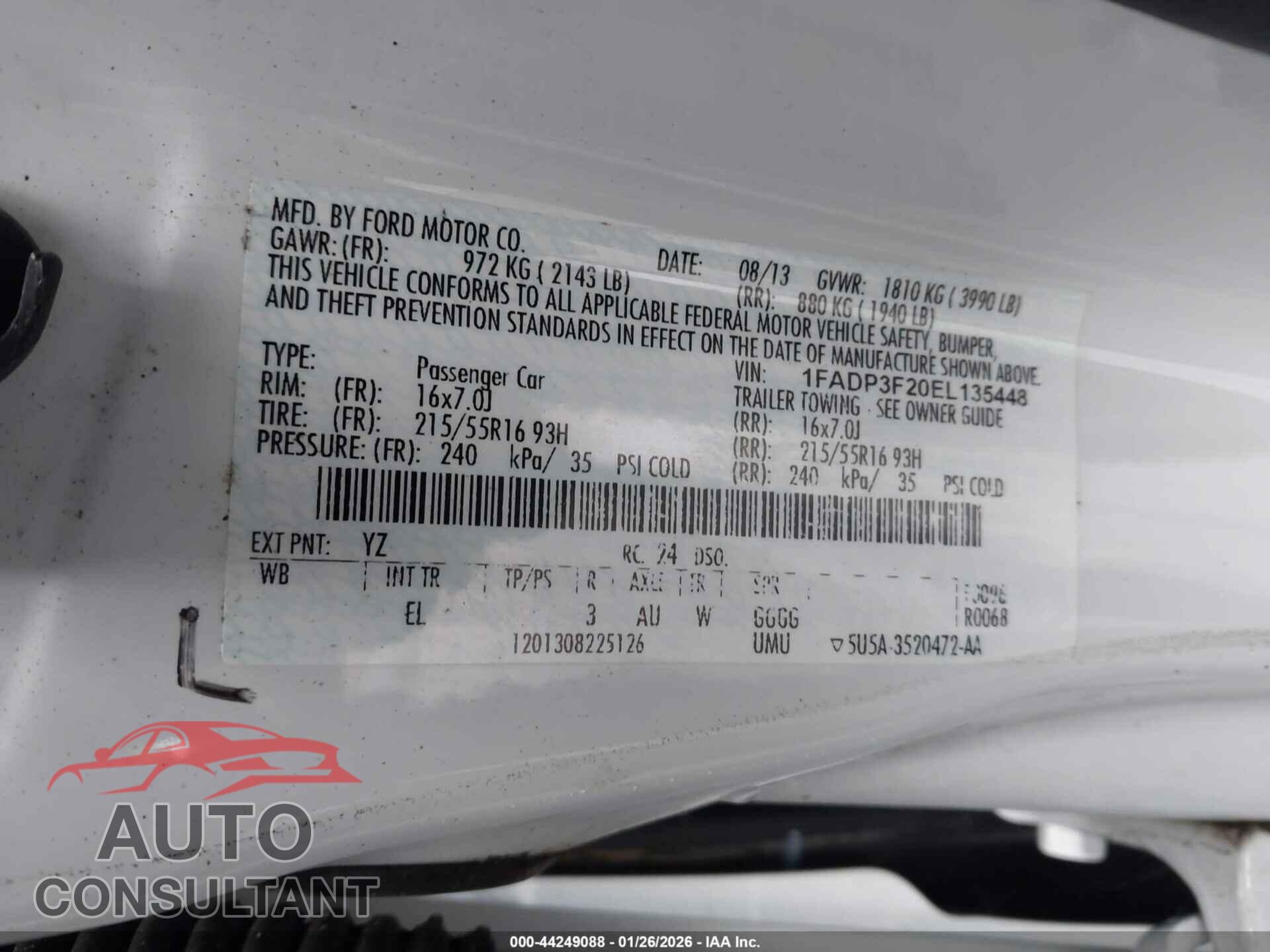 FORD FOCUS 2014 - 1FADP3F20EL135448