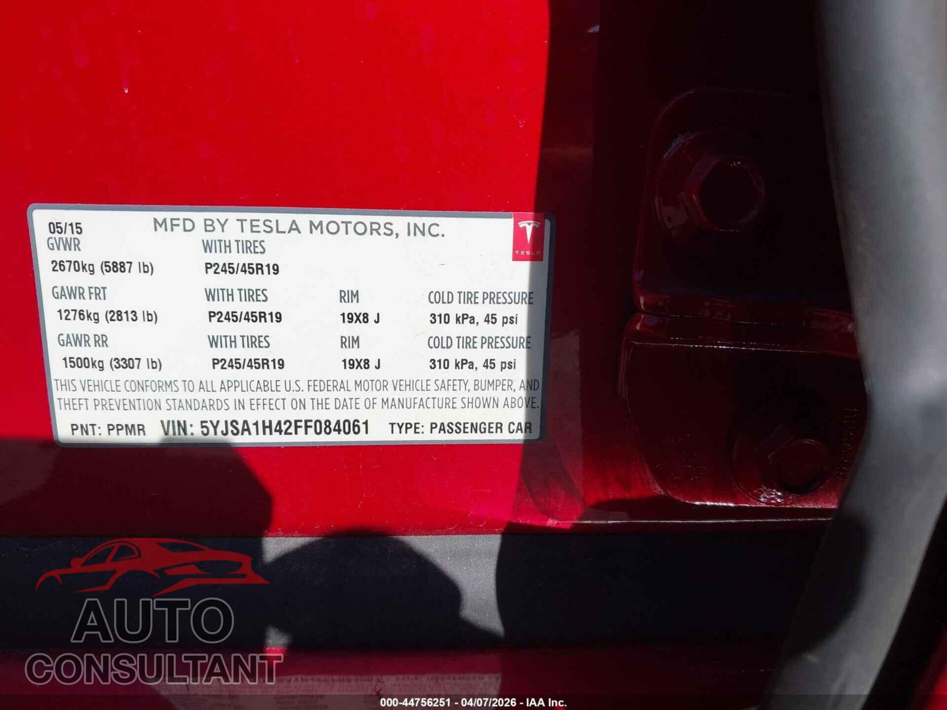 TESLA MODEL S 2015 - 5YJSA1H42FF084061