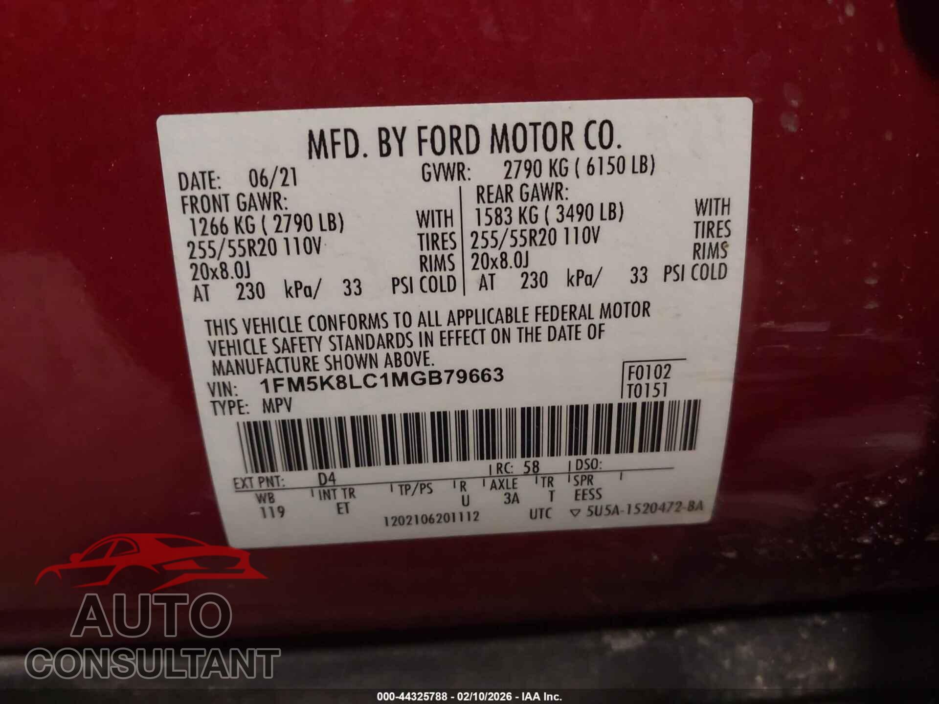 FORD EXPLORER 2021 - 1FM5K8LC1MGB79663