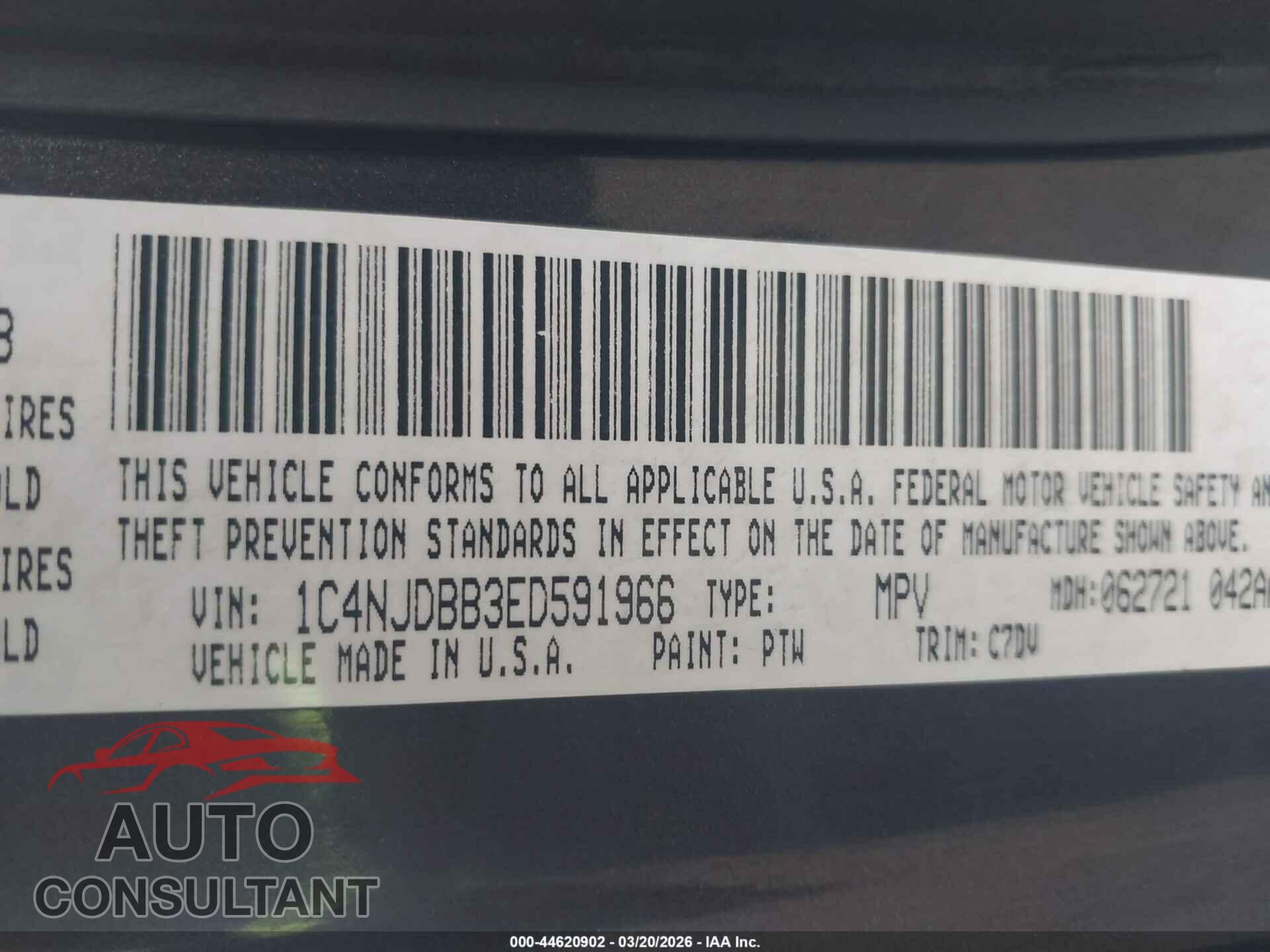 JEEP COMPASS 2014 - 1C4NJDBB3ED591966