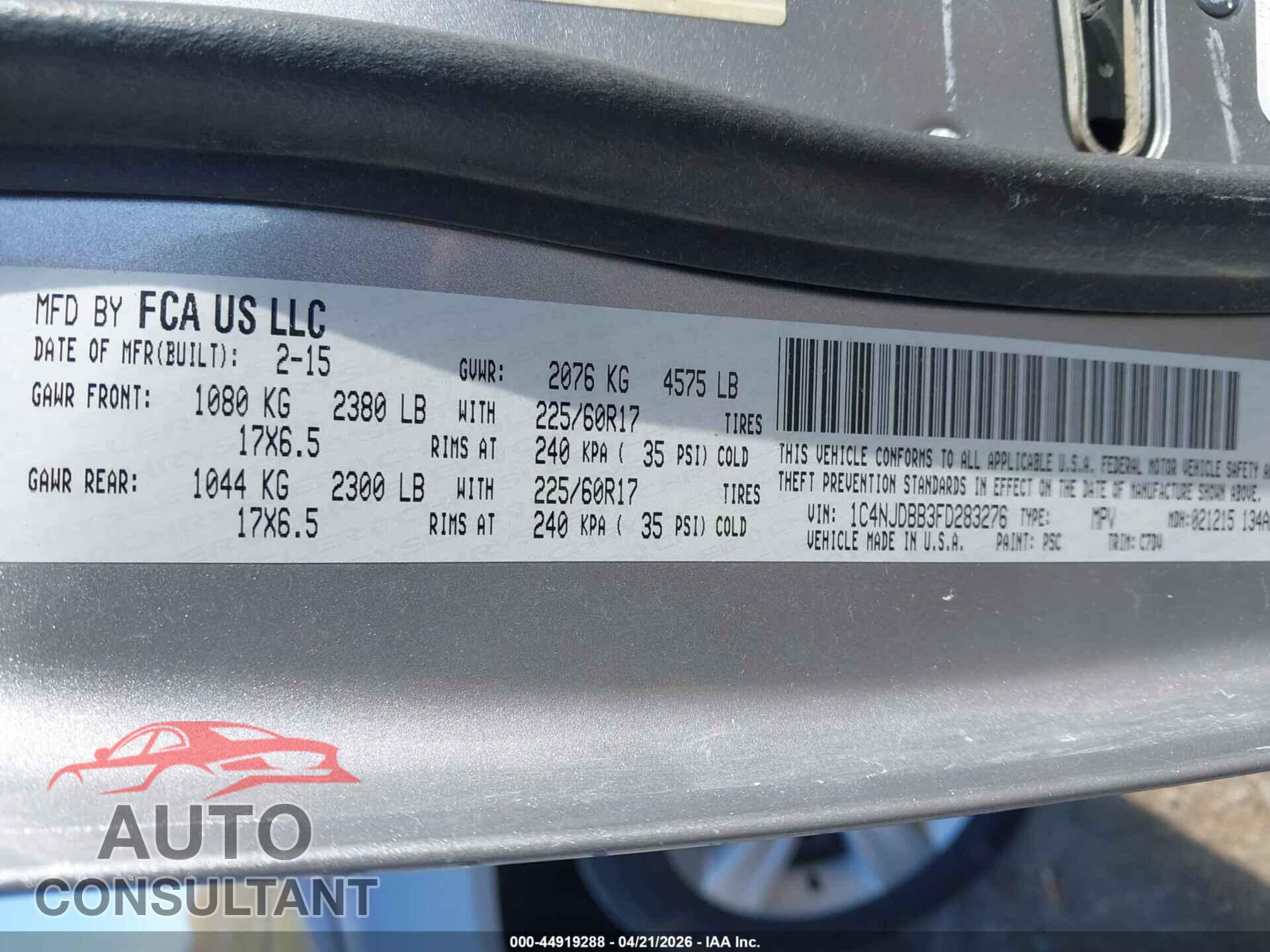 JEEP COMPASS 2015 - 1C4NJDBB3FD283276