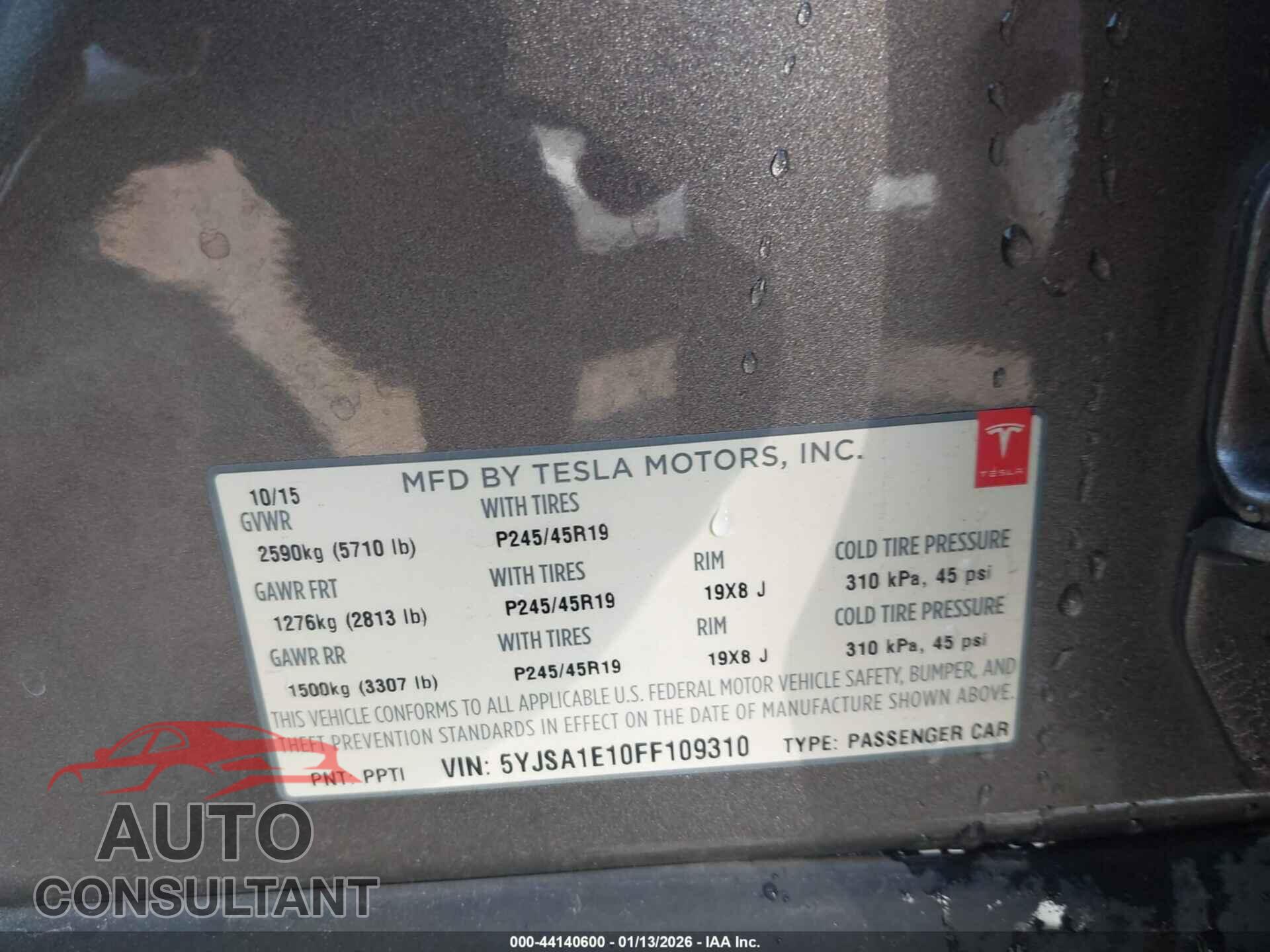 TESLA MODEL S 2015 - 5YJSA1E10FF109310