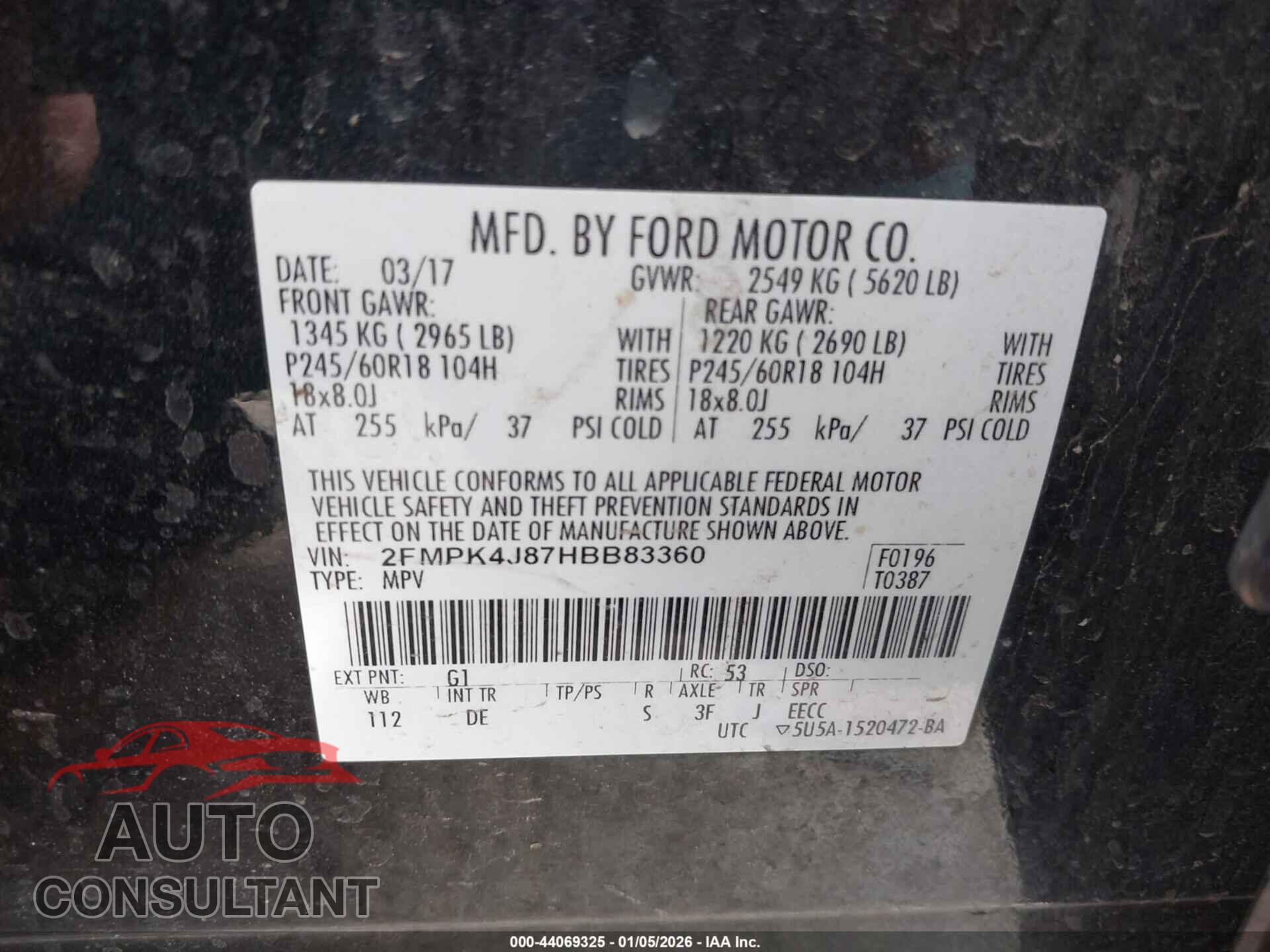FORD EDGE 2017 - 2FMPK4J87HBB83360