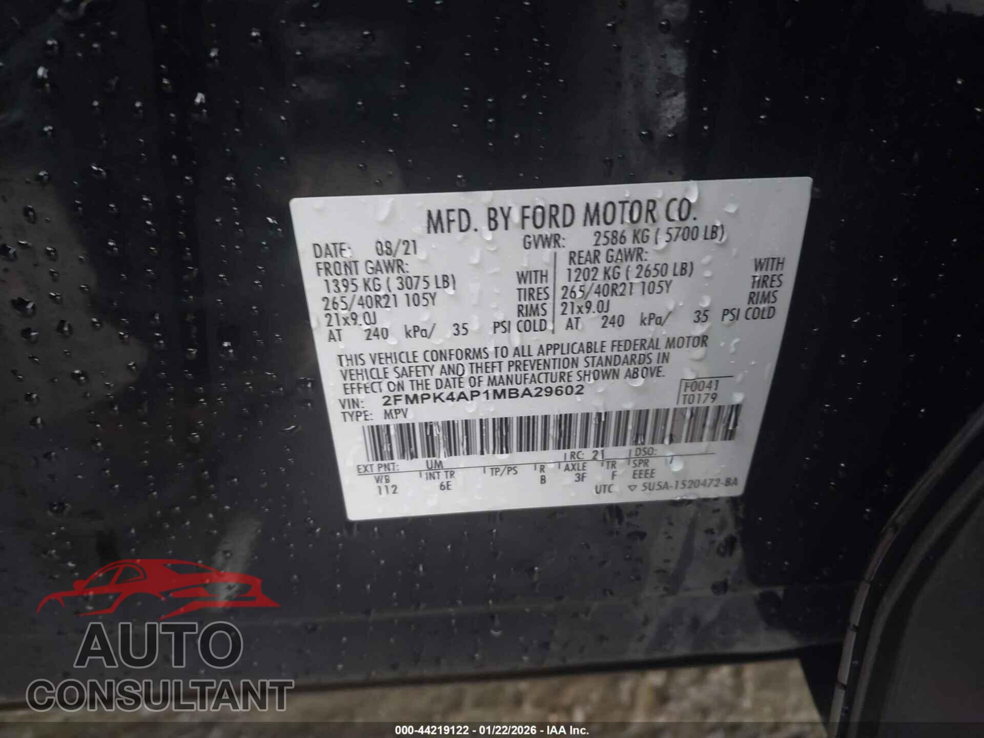 FORD EDGE 2021 - 2FMPK4AP1MBA29602