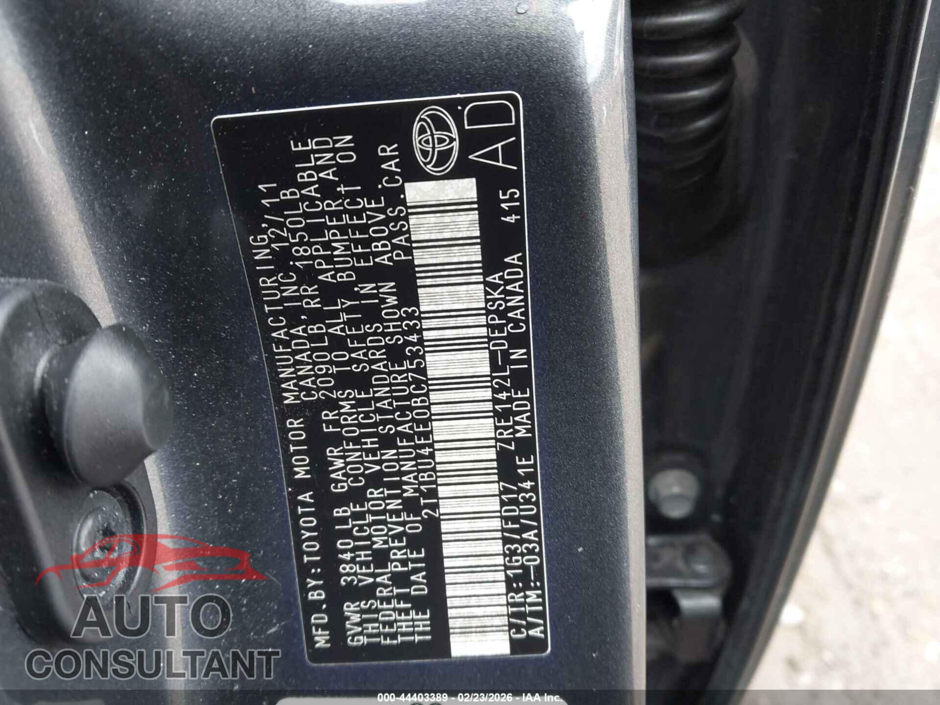 TOYOTA COROLLA 2011 - 2T1BU4EE0BC753433