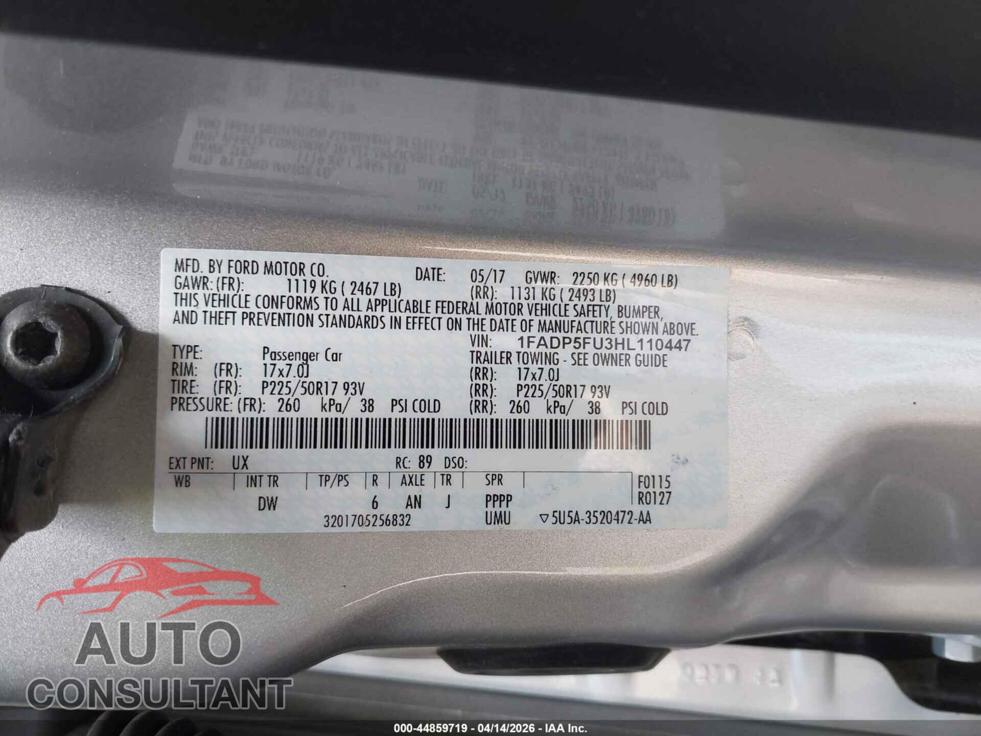 FORD C-MAX ENERGI 2017 - 1FADP5FU3HL110447