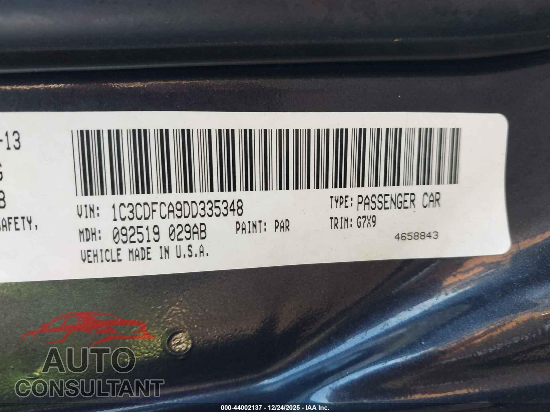 DODGE DART 2013 - 1C3CDFCA9DD335348