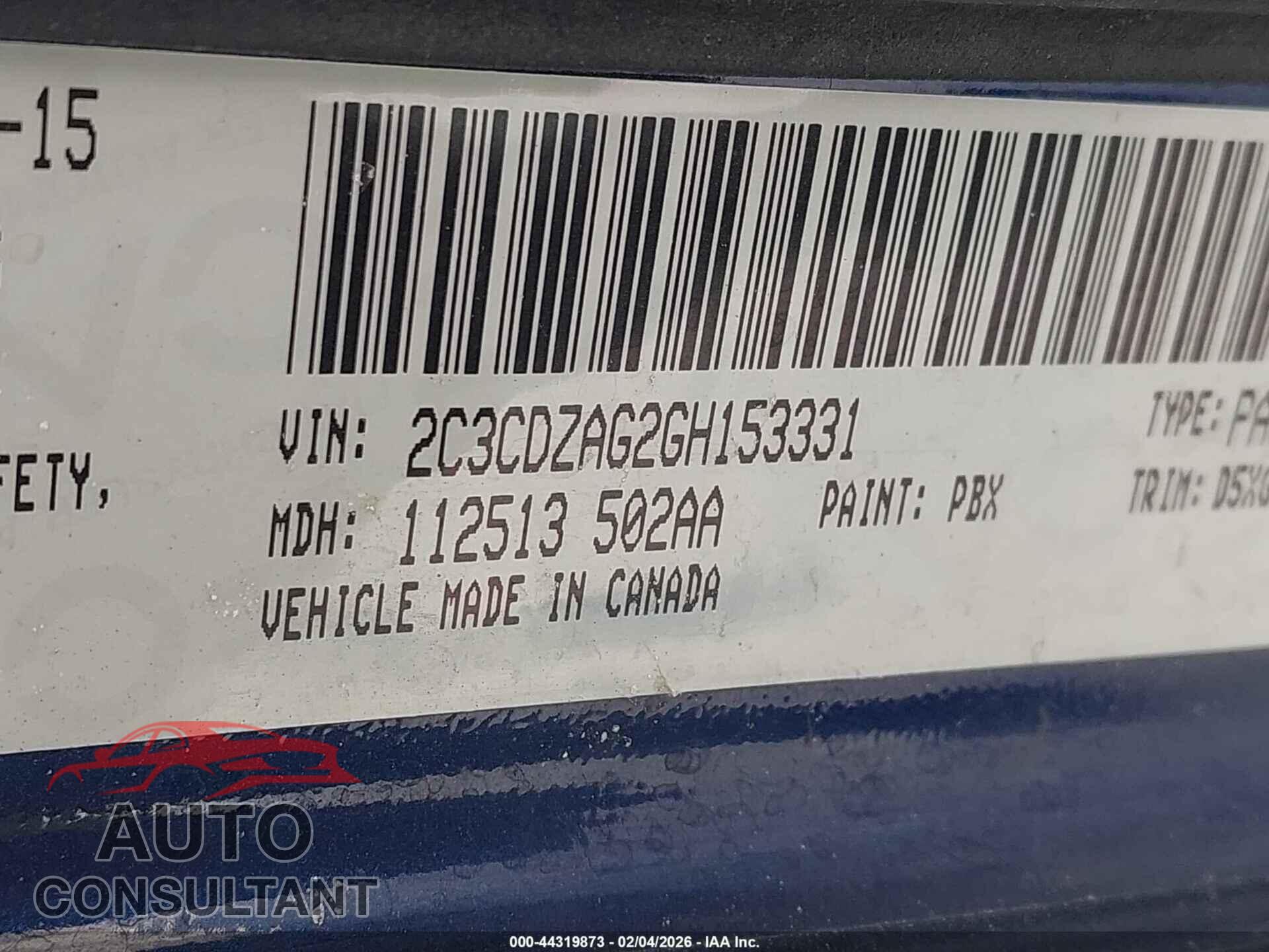 DODGE CHALLENGER 2016 - 2C3CDZAG2GH153331