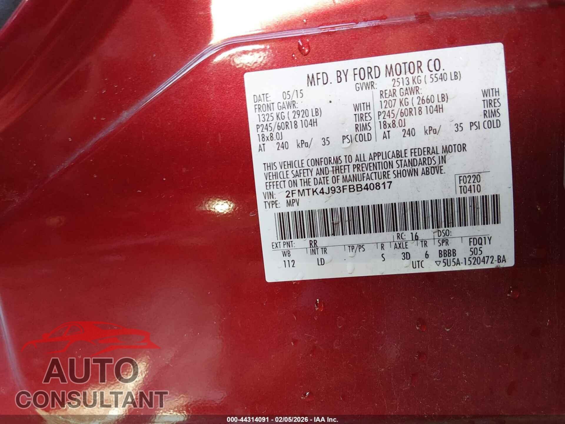 FORD EDGE 2015 - 2FMTK4J93FBB40817