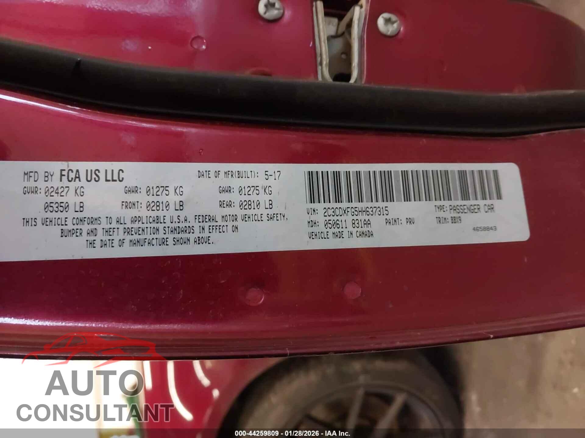 DODGE CHARGER 2017 - 2C3CDXFG5HH637315