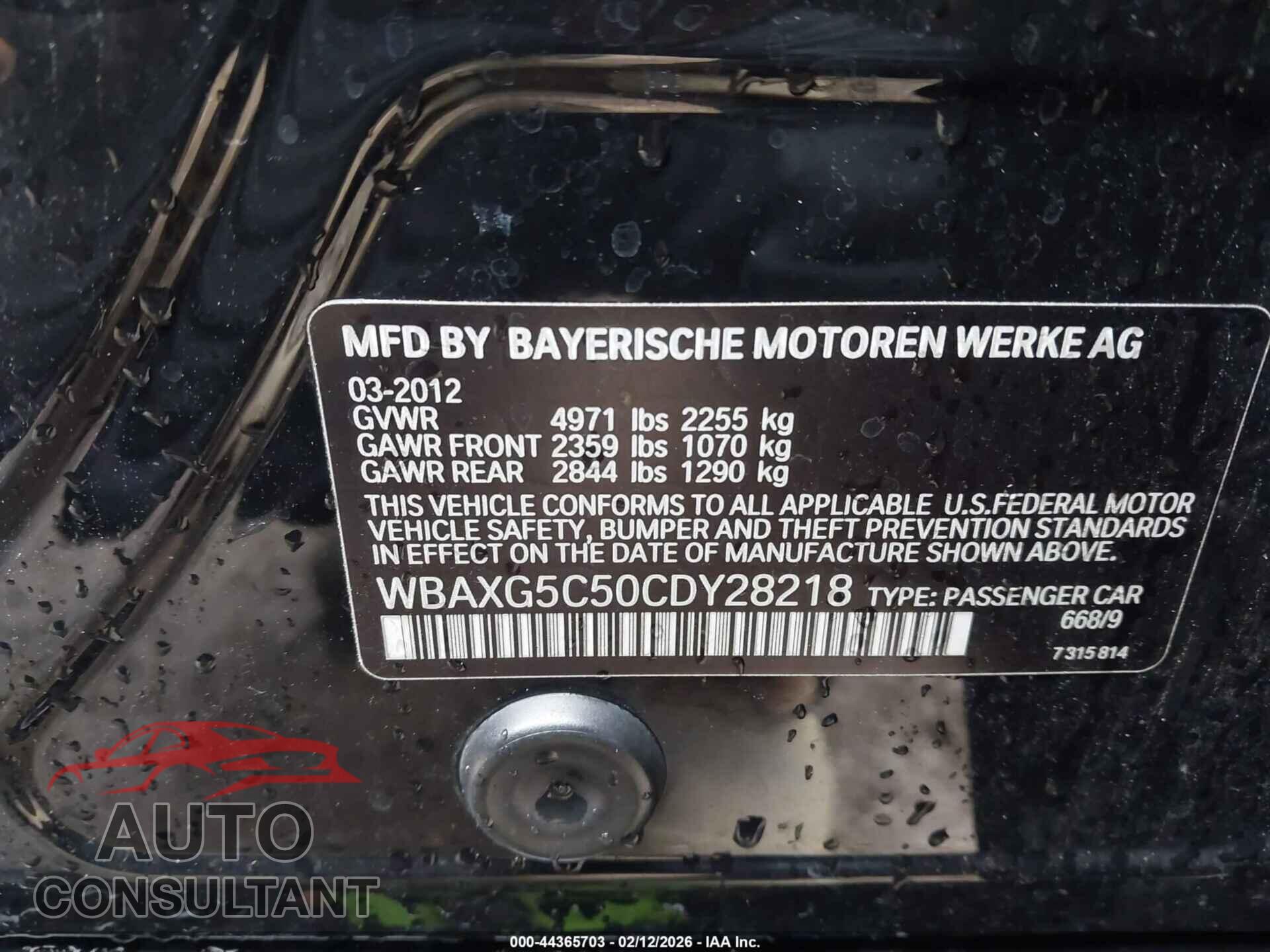 BMW 528I 2012 - WBAXG5C50CDY28218