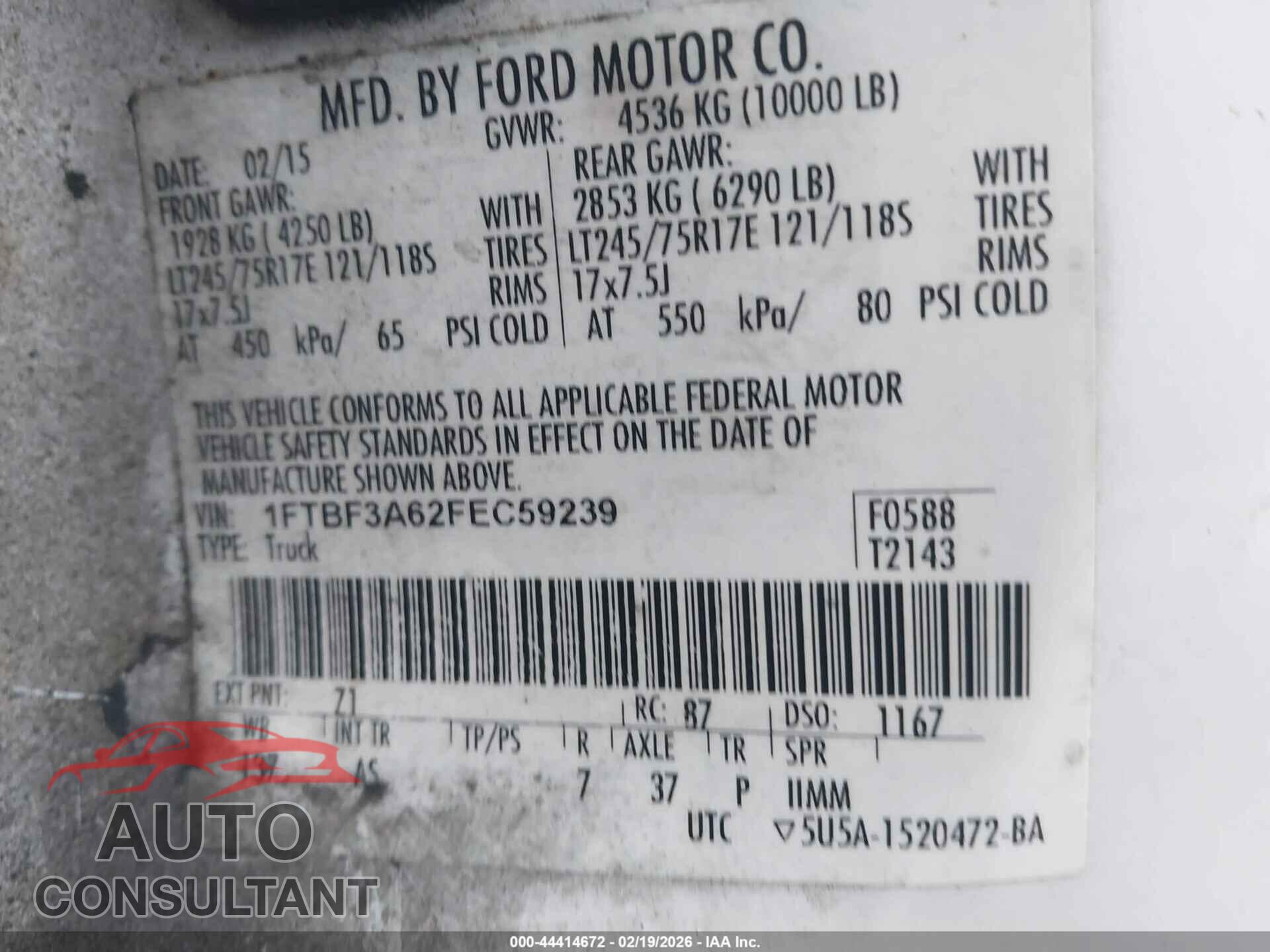 FORD F-350 2015 - 1FTBF3A62FEC59239