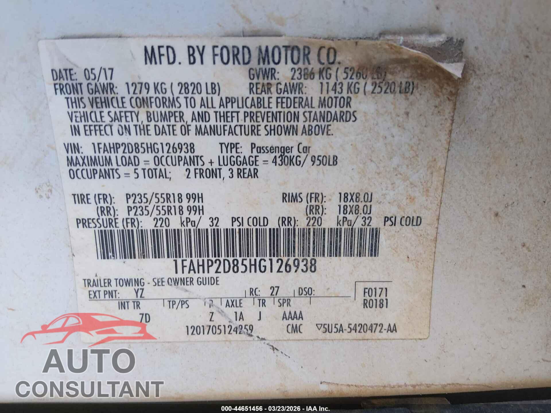 FORD TAURUS 2017 - 1FAHP2D85HG126938