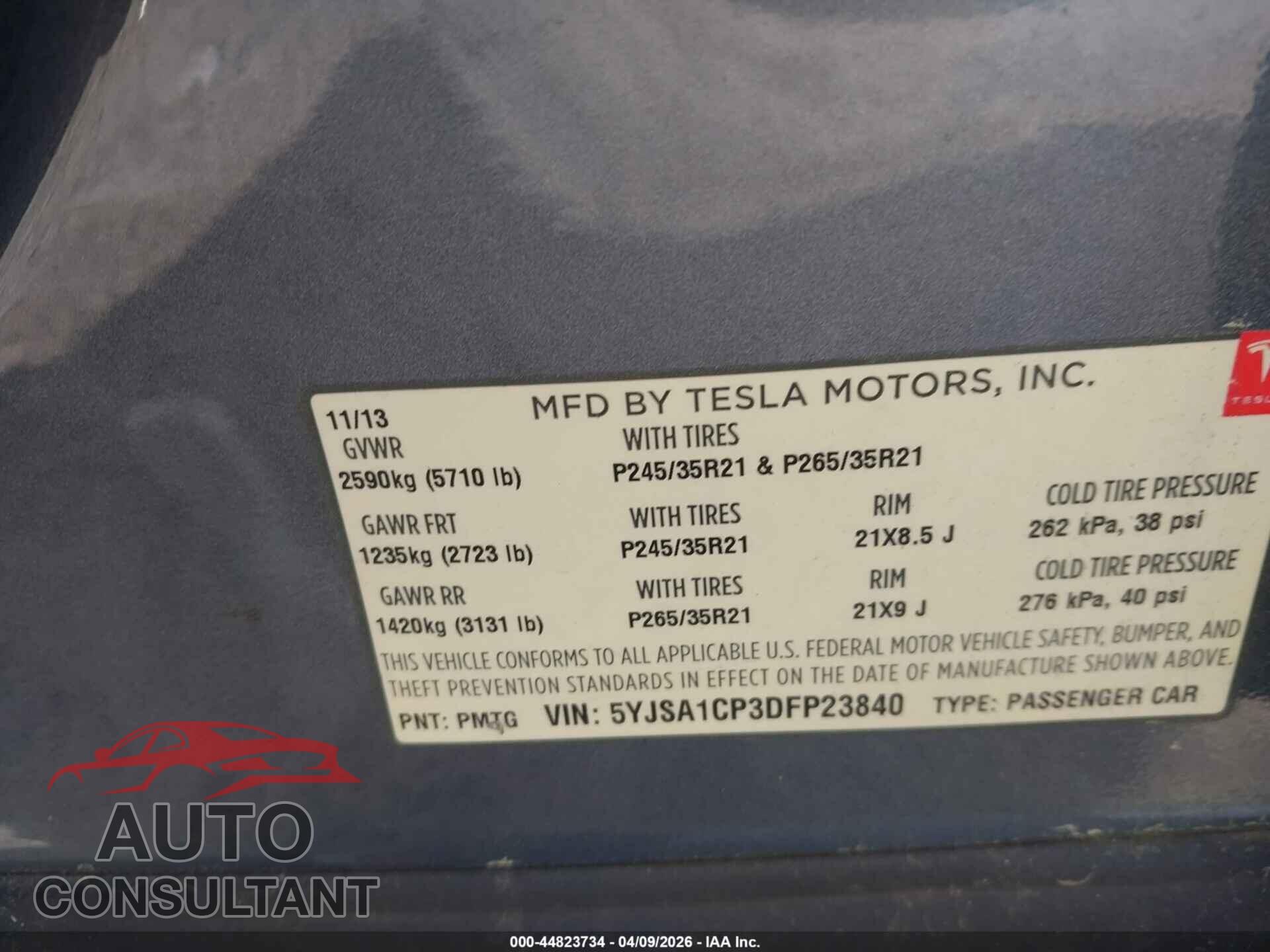 TESLA MODEL S 2013 - 5YJSA1CP3DFP23840