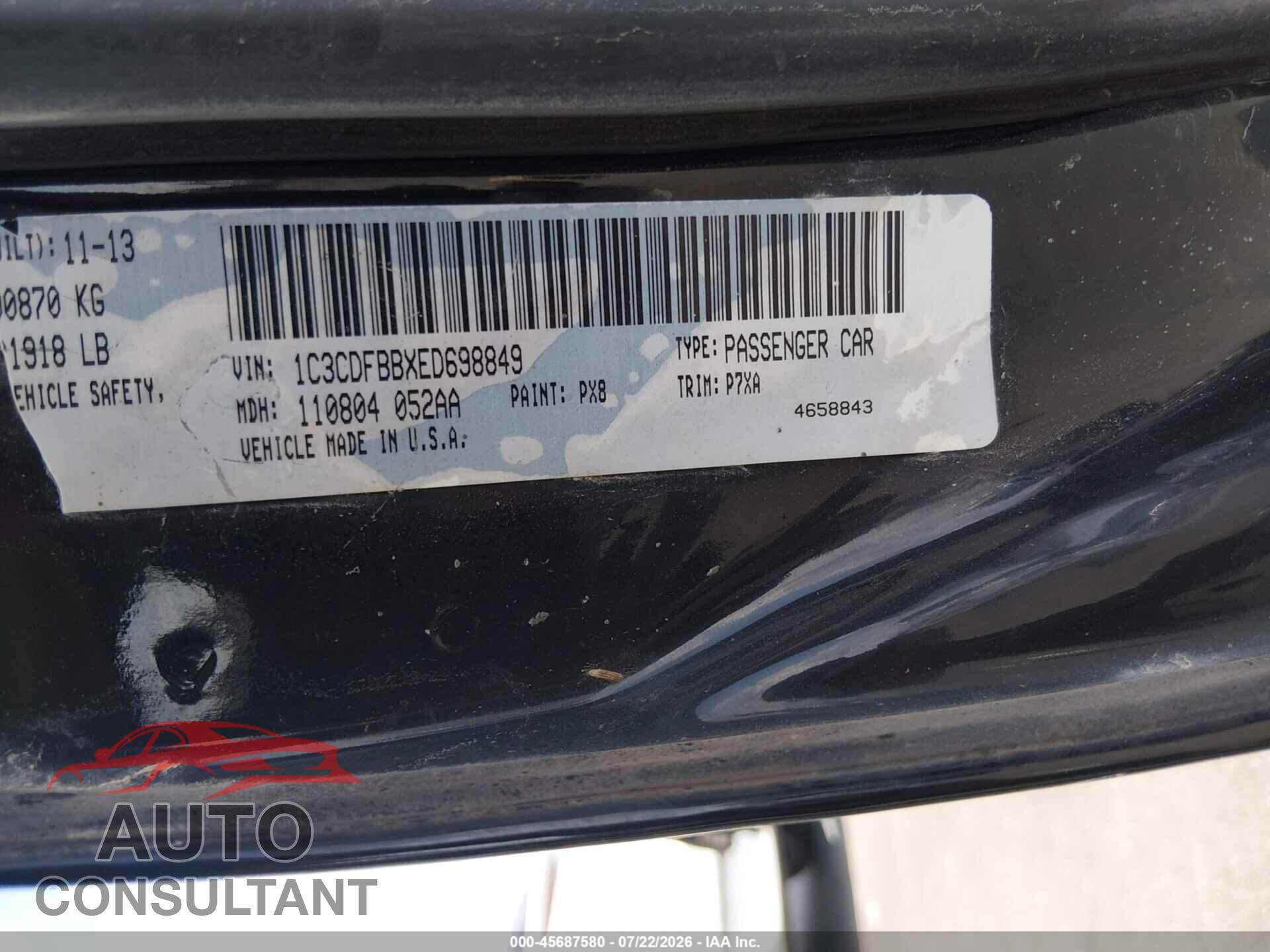 DODGE DART 2014 - 1C3CDFBBXED698849