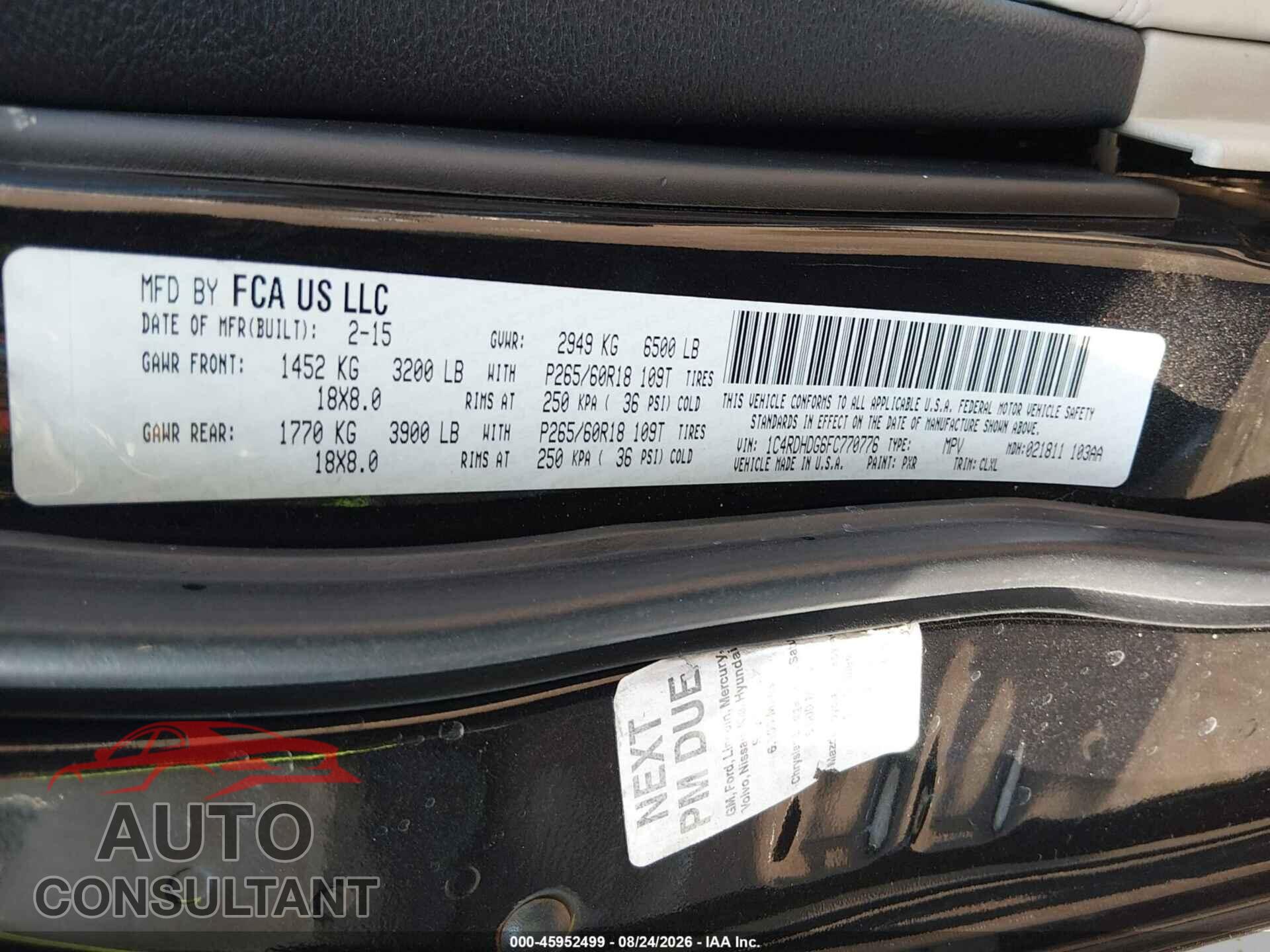 DODGE DURANGO 2015 - 1C4RDHDG6FC770776