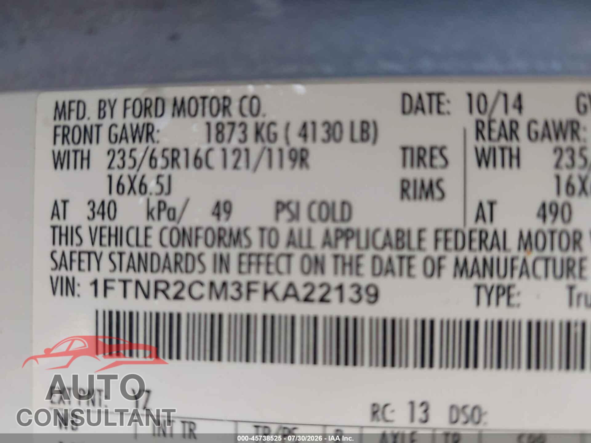 FORD TRANSIT-250 2015 - 1FTNR2CM3FKA22139