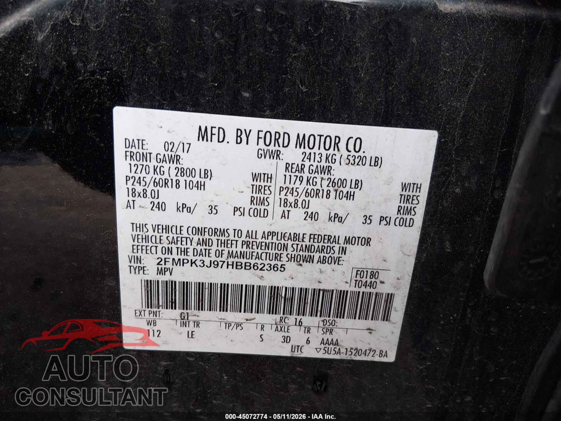 FORD EDGE 2017 - 2FMPK3J97HBB62365