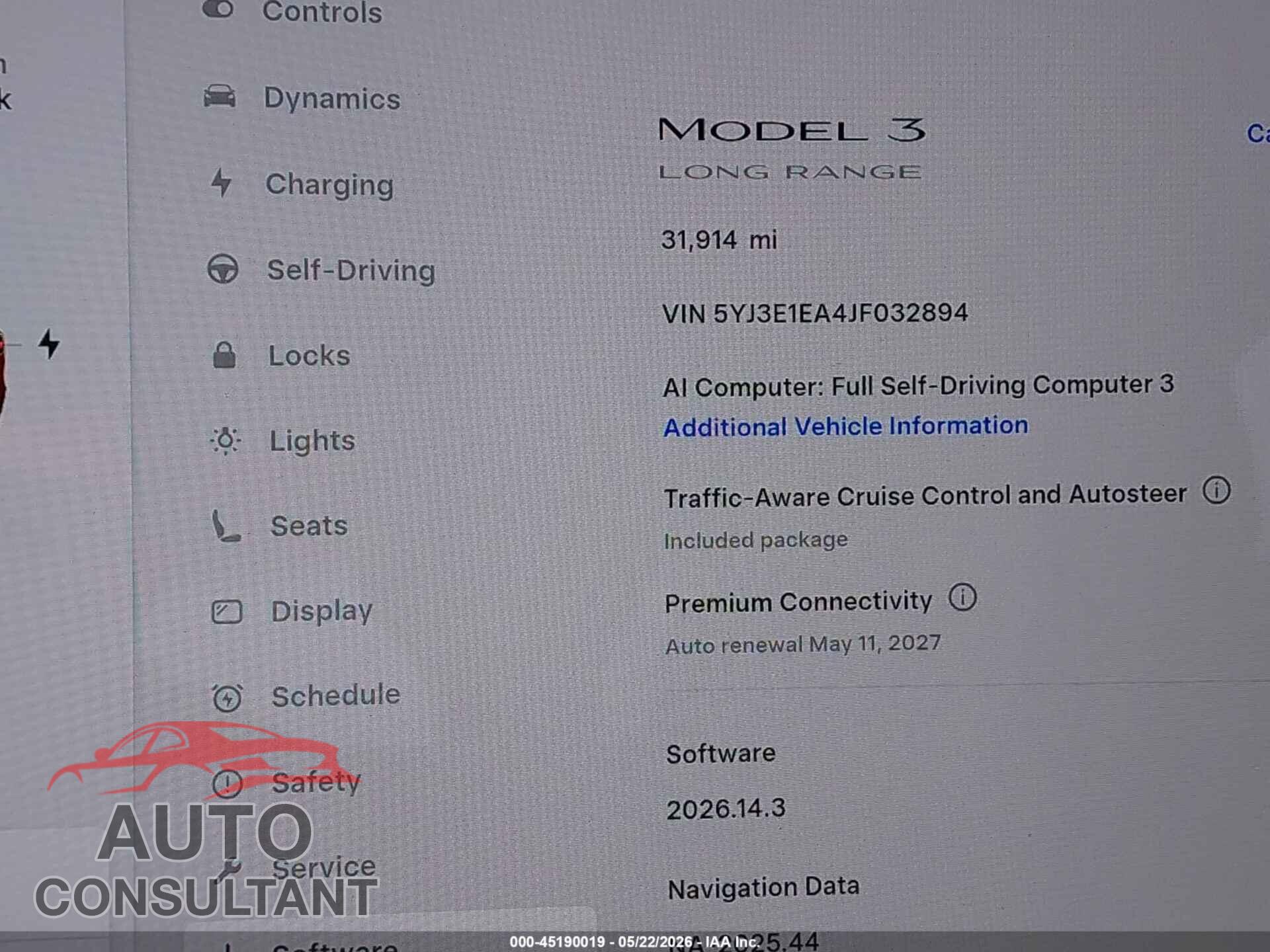 TESLA MODEL 3 2018 - 5YJ3E1EA4JF032894