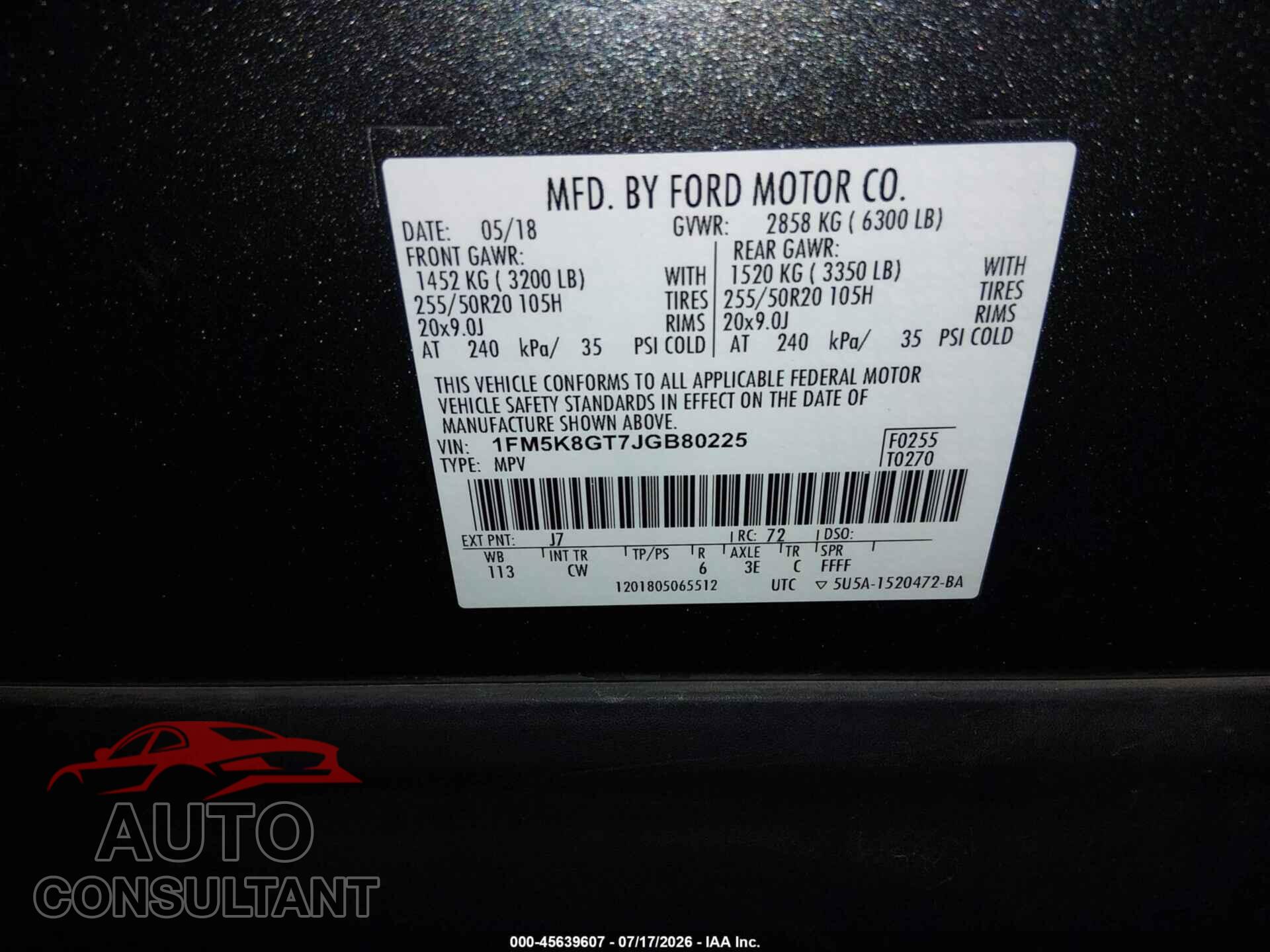 FORD EXPLORER 2018 - 1FM5K8GT7JGB80225