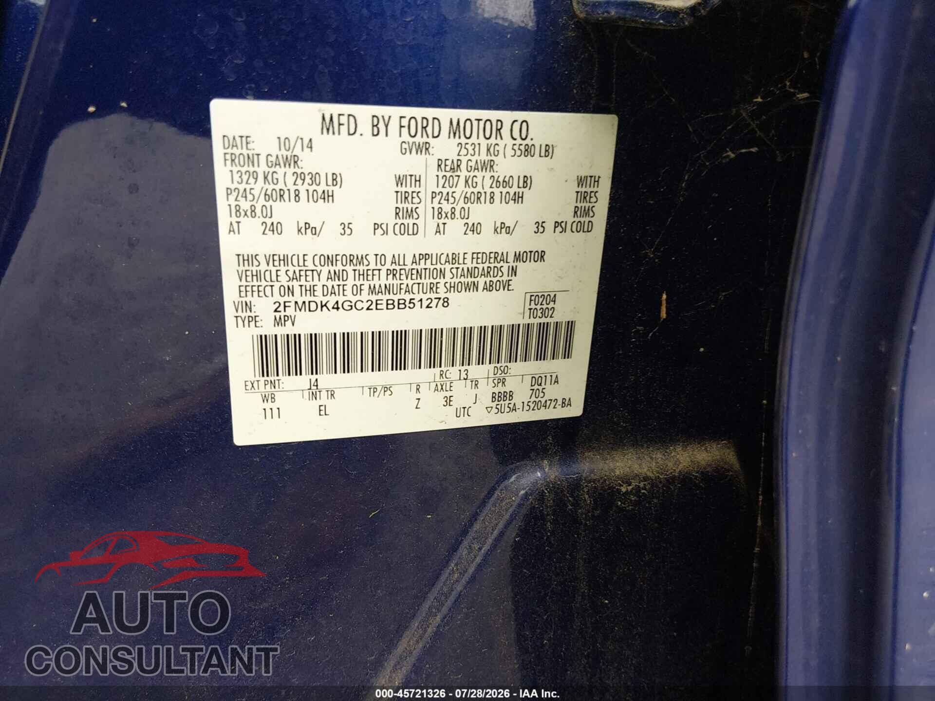 FORD EDGE 2014 - 2FMDK4GC2EBB51278