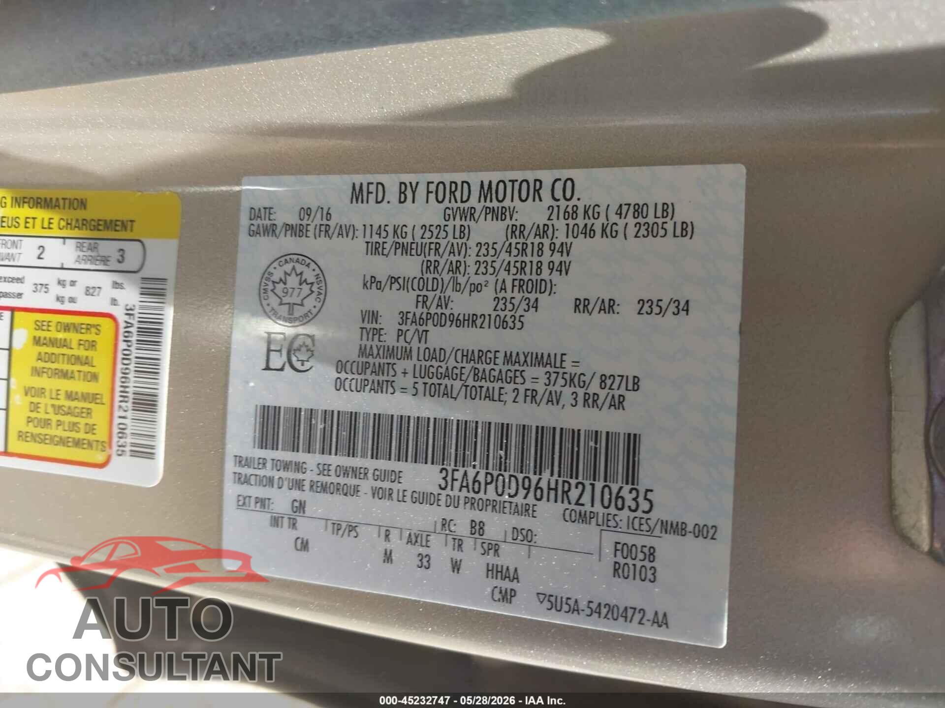 FORD FUSION 2017 - 3FA6P0D96HR210635