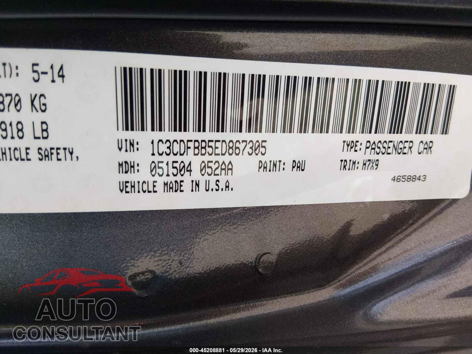 DODGE DART 2014 - 1C3CDFBB5ED867305