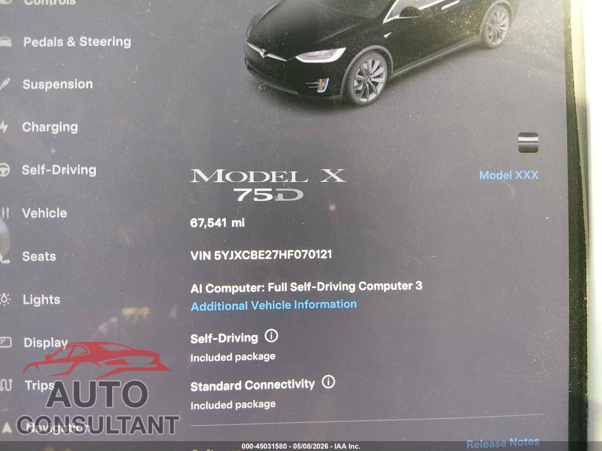 TESLA MODEL X 2017 - 5YJXCBE27HF070121
