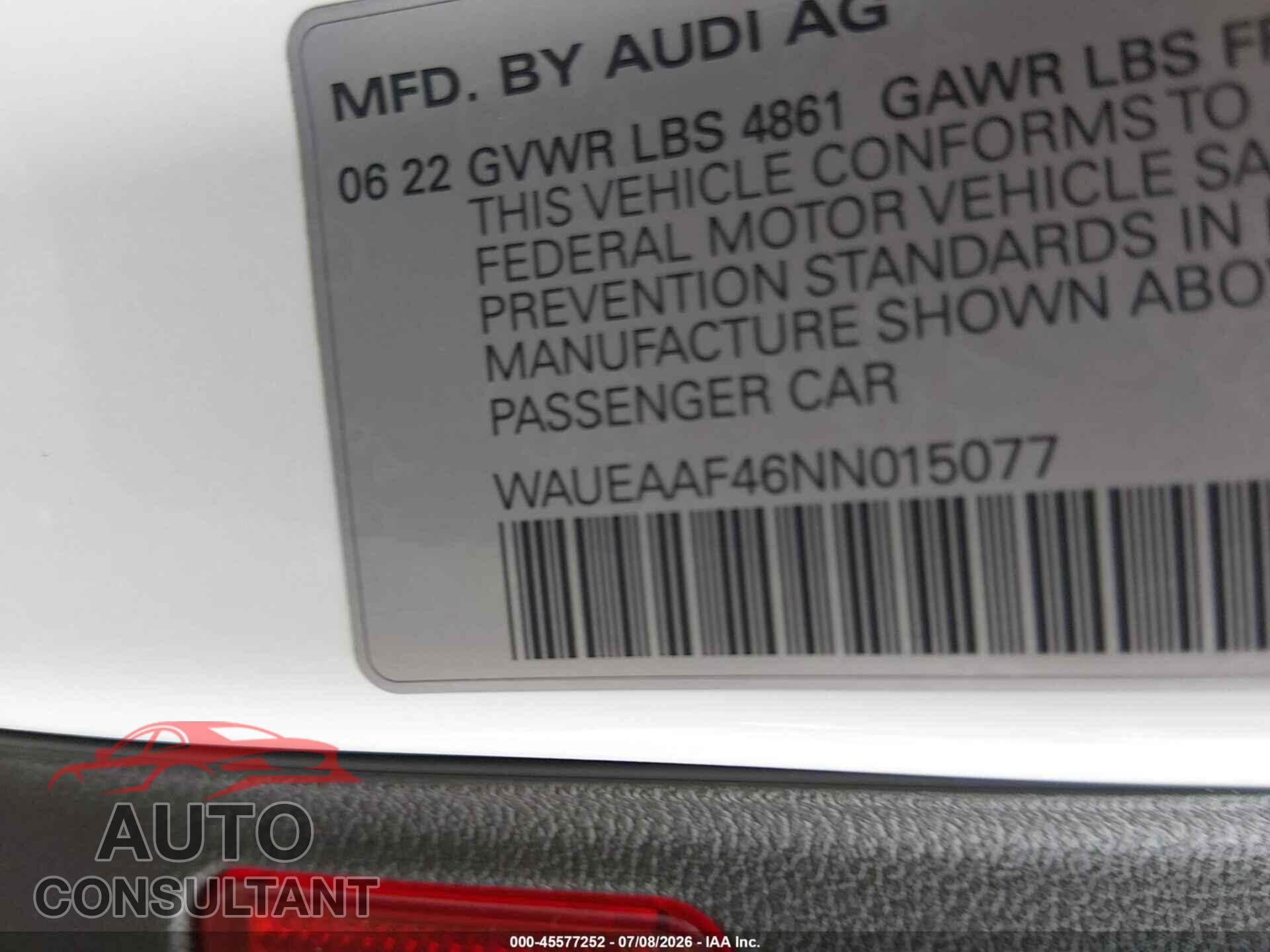 AUDI A4 2022 - WAUEAAF46NN015077