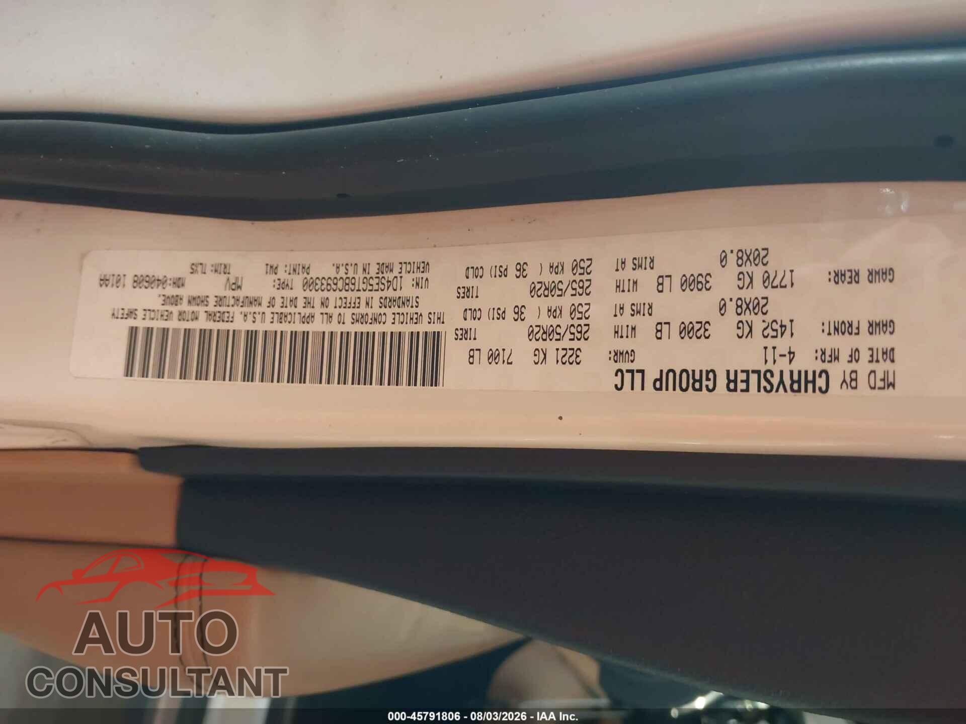 DODGE DURANGO 2011 - 1D4SE5GT6BC693300