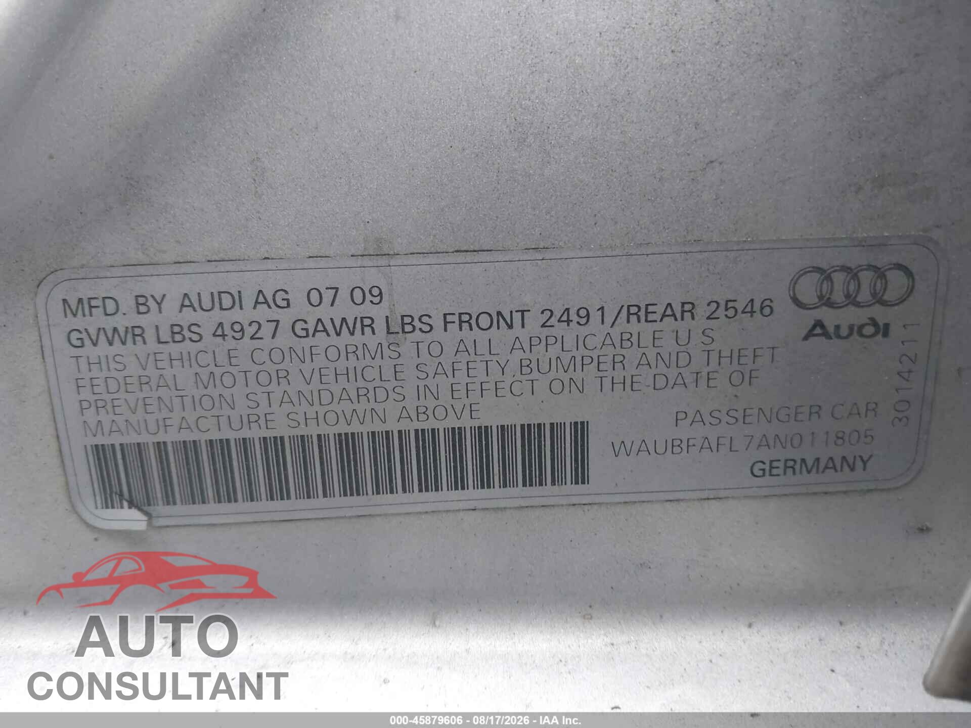 AUDI A4 2010 - WAUBFAFL7AN011805