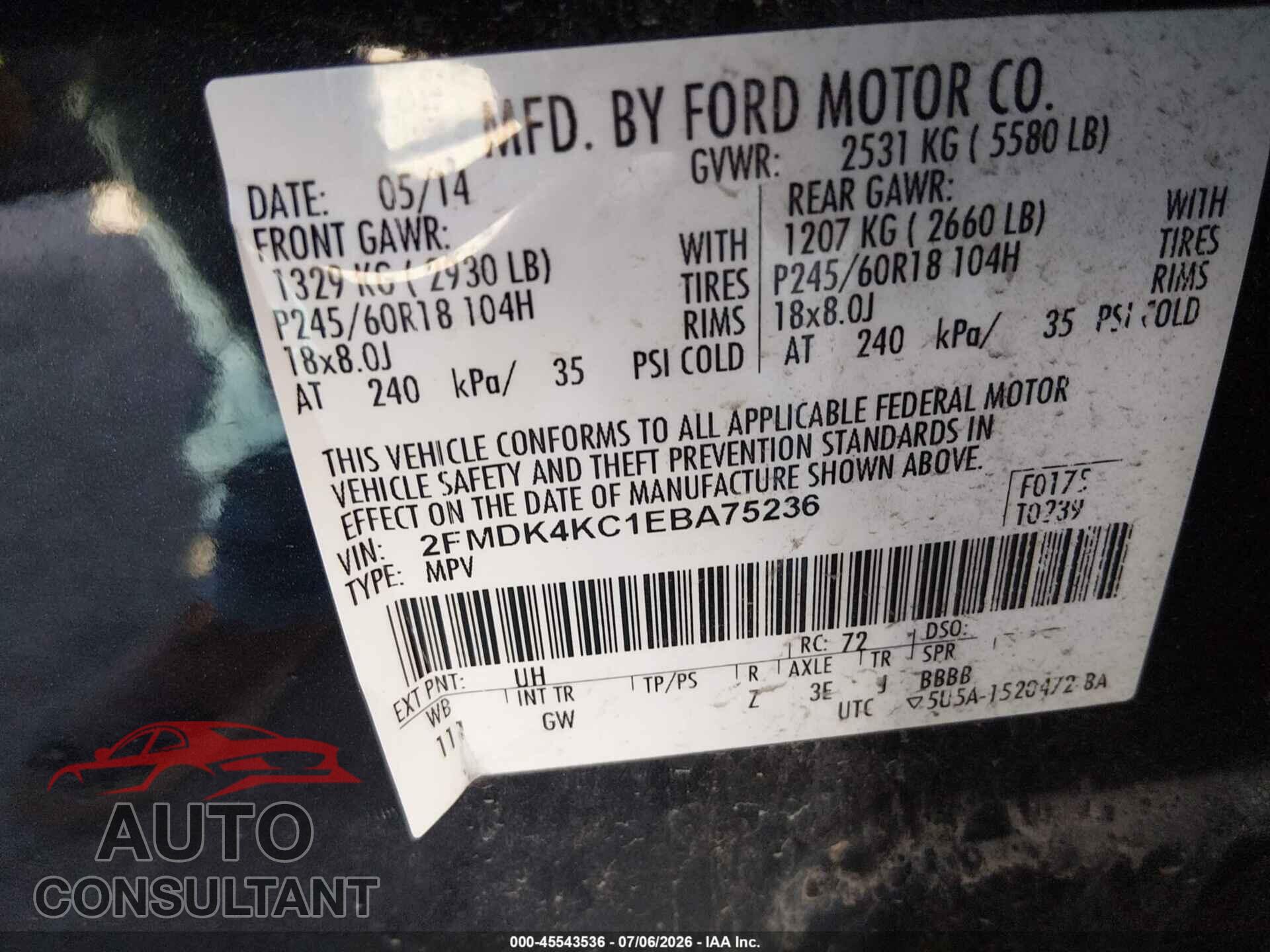 FORD EDGE 2014 - 2FMDK4KC1EBA75236