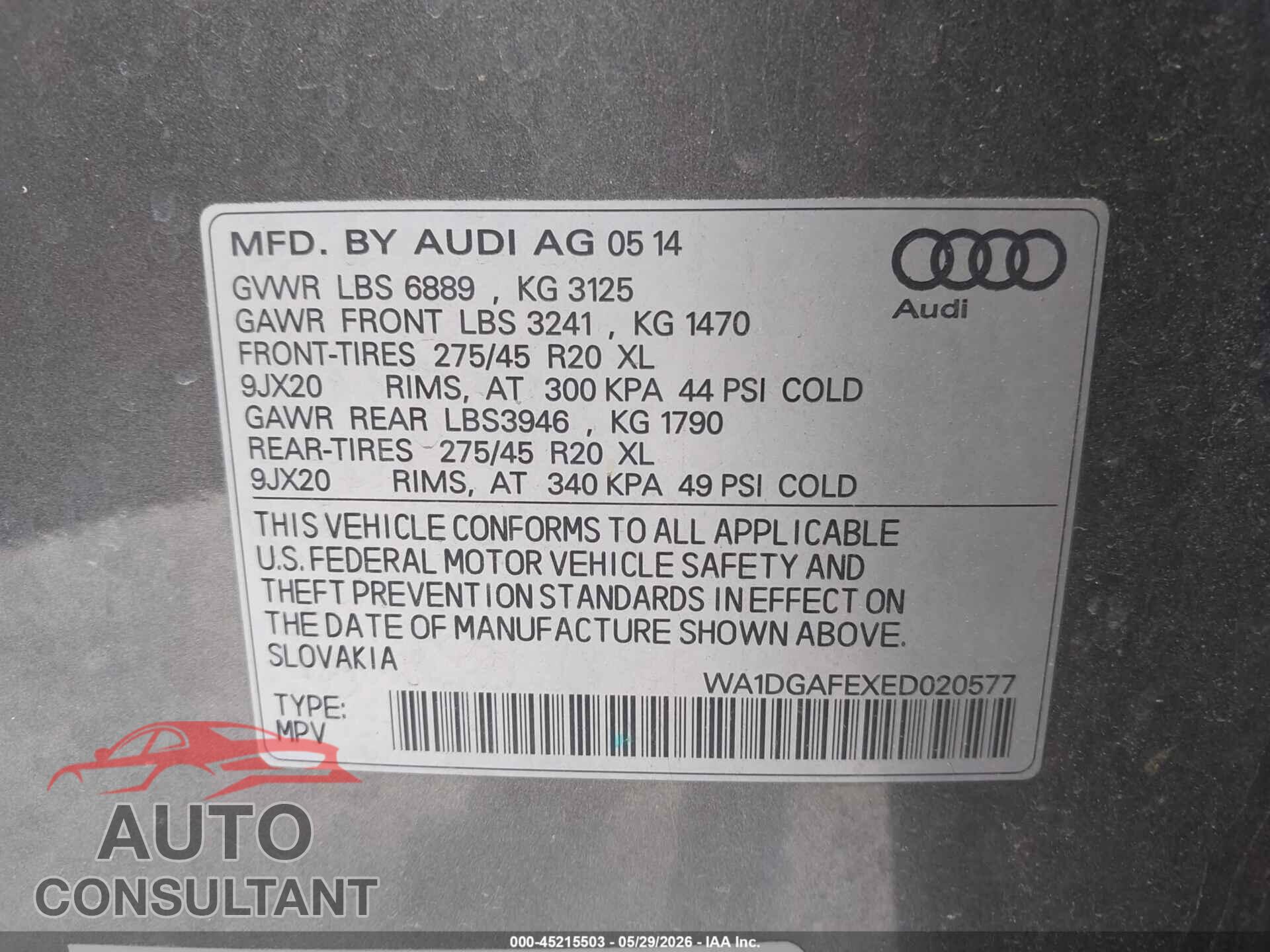 AUDI Q7 2014 - WA1DGAFEXED020577