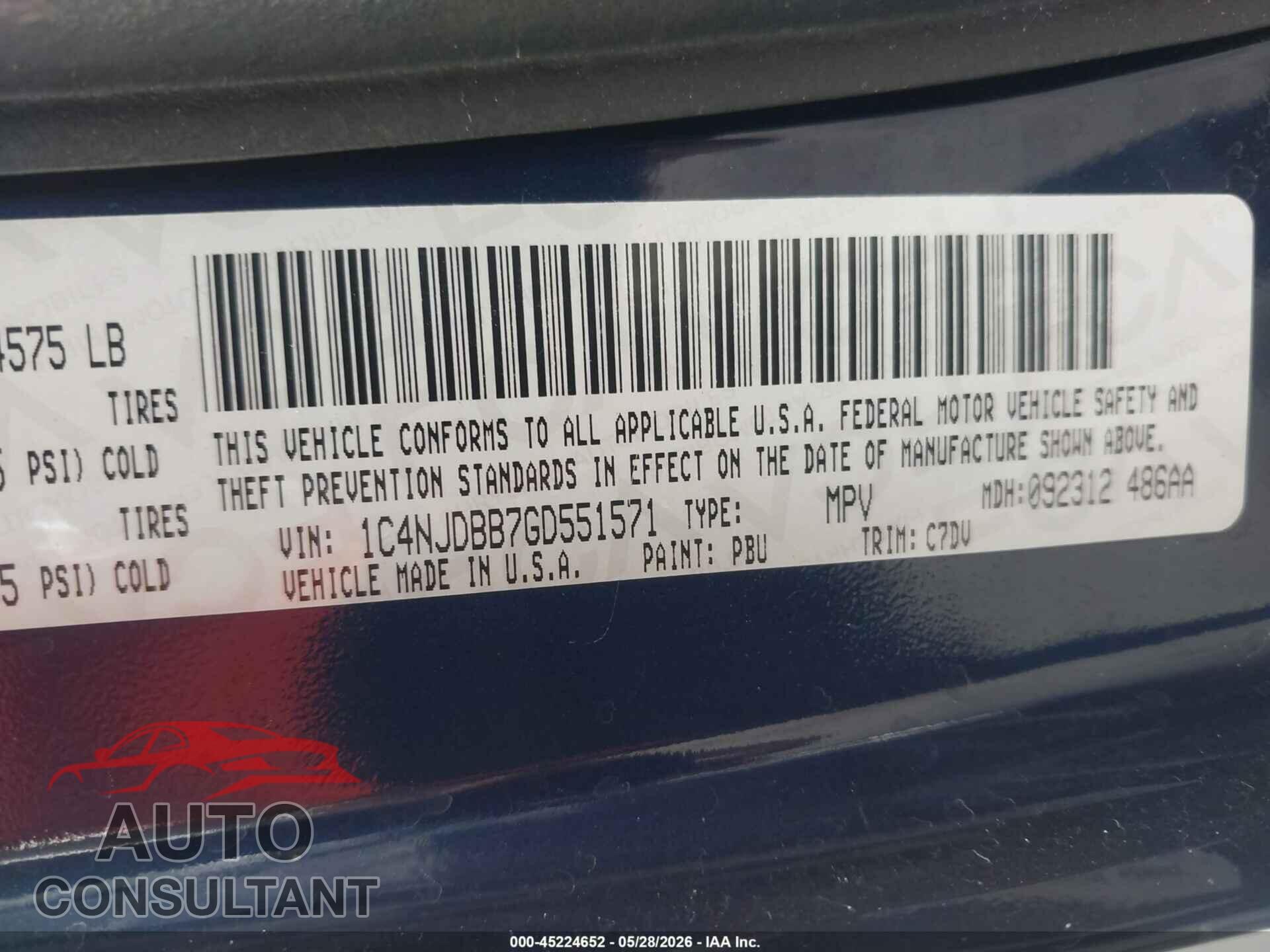 JEEP COMPASS 2016 - 1C4NJDBB7GD551571