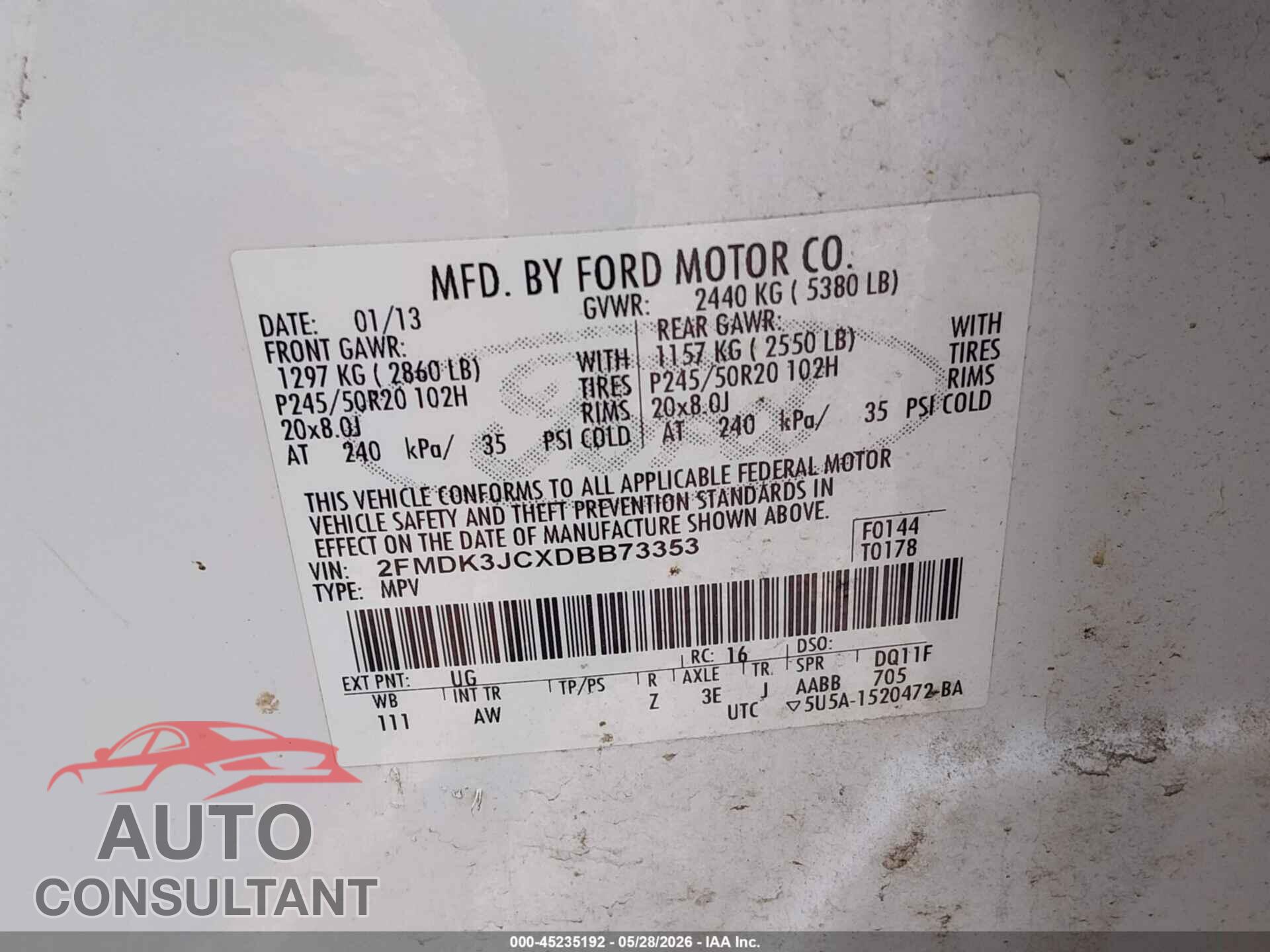 FORD EDGE 2013 - 2FMDK3JCXDBB73353