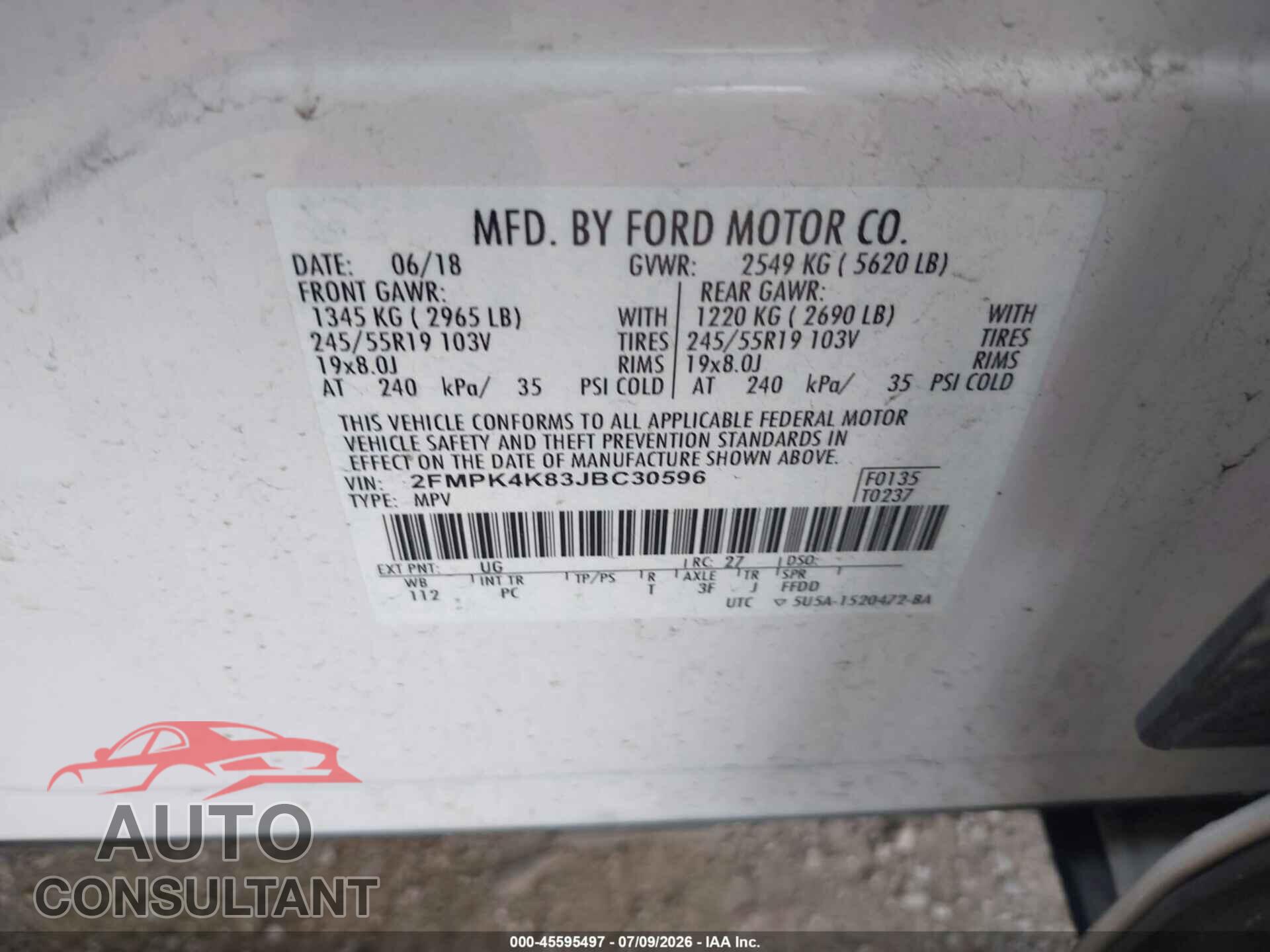 FORD EDGE 2018 - 2FMPK4K83JBC30596