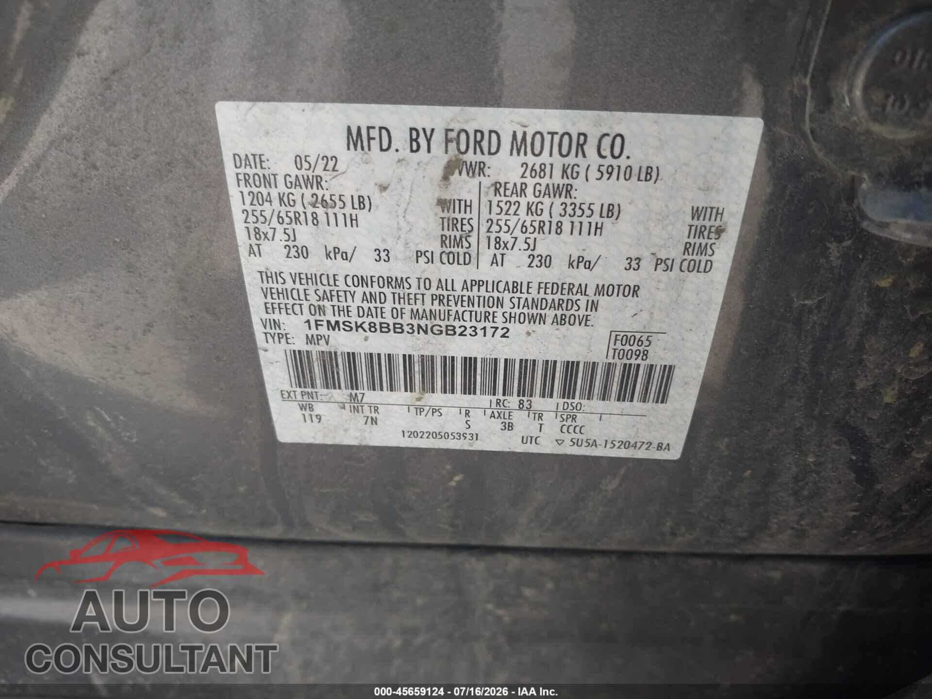 FORD EXPLORER 2022 - 1FMSK8BB3NGB23172
