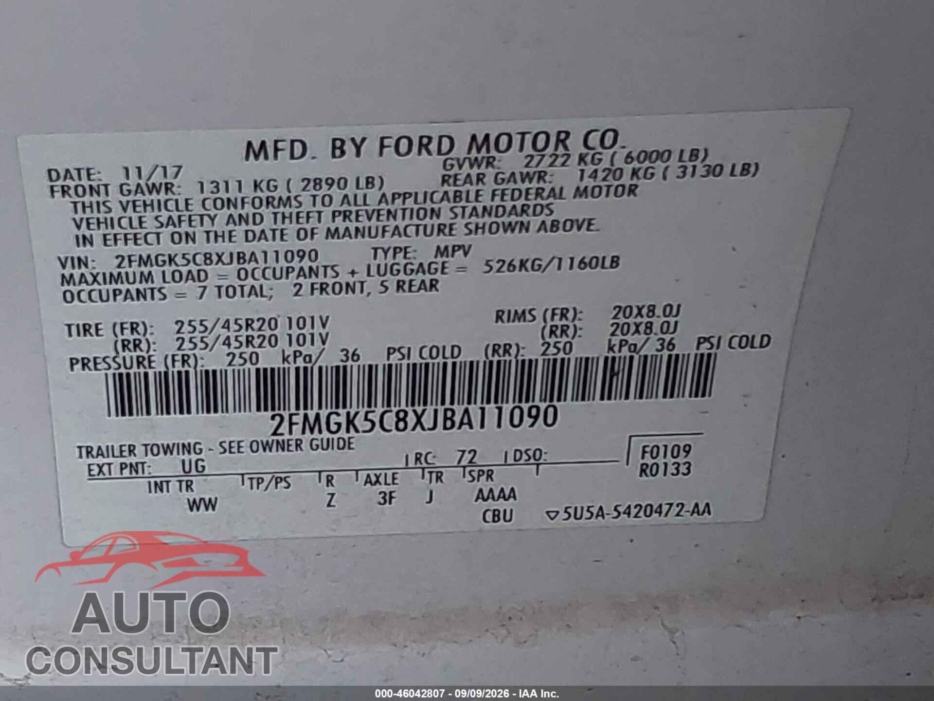 FORD FLEX 2018 - 2FMGK5C8XJBA11090