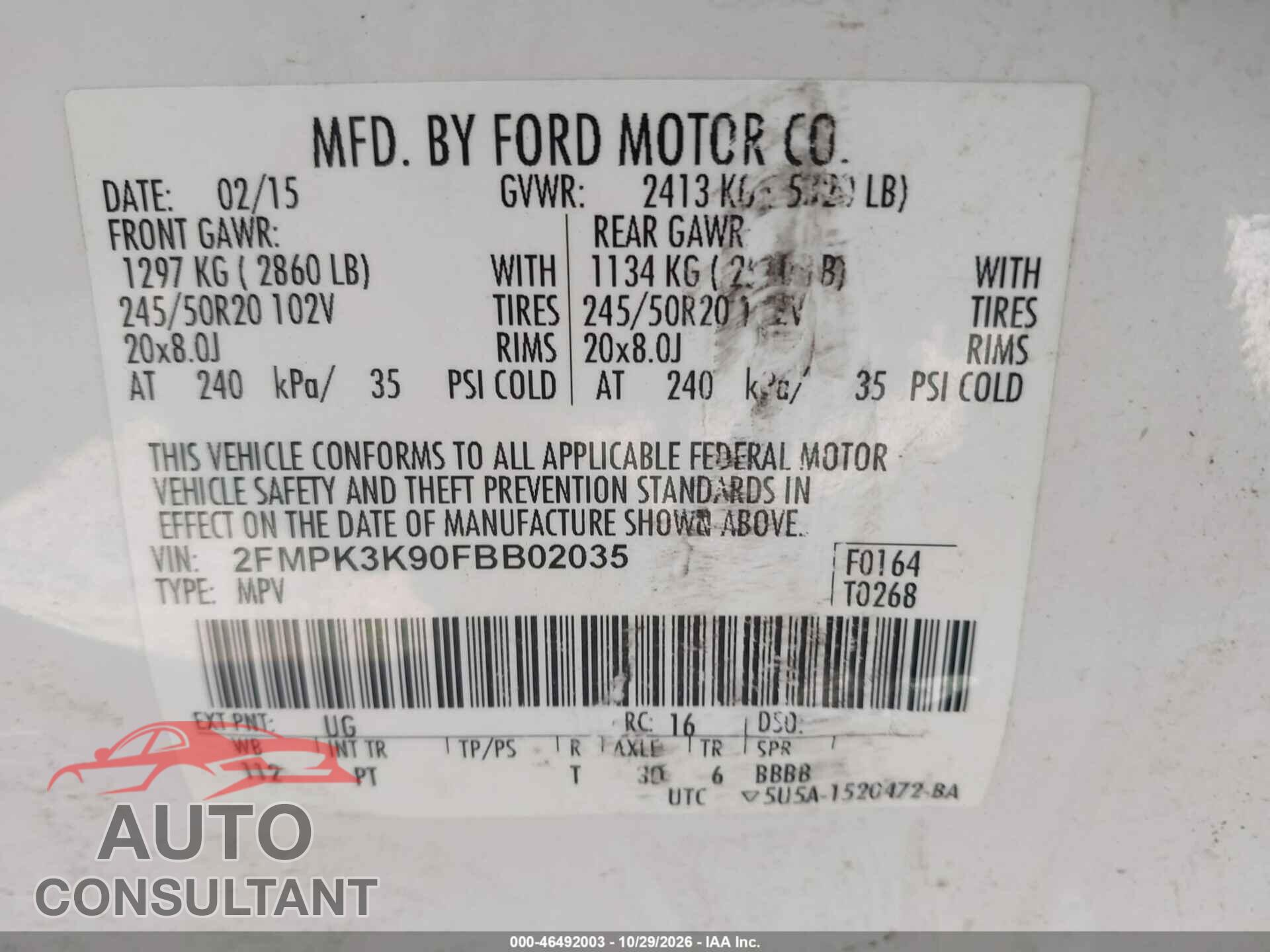 FORD EDGE 2015 - 2FMPK3K90FBB02035