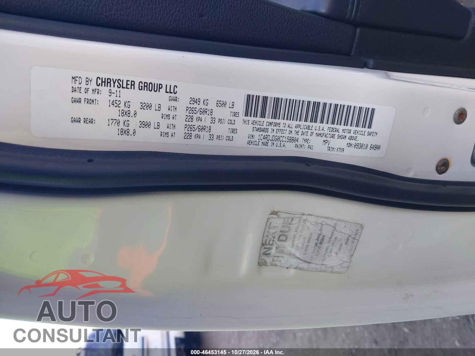 DODGE DURANGO 2012 - 1C4RDJDG0CC158804