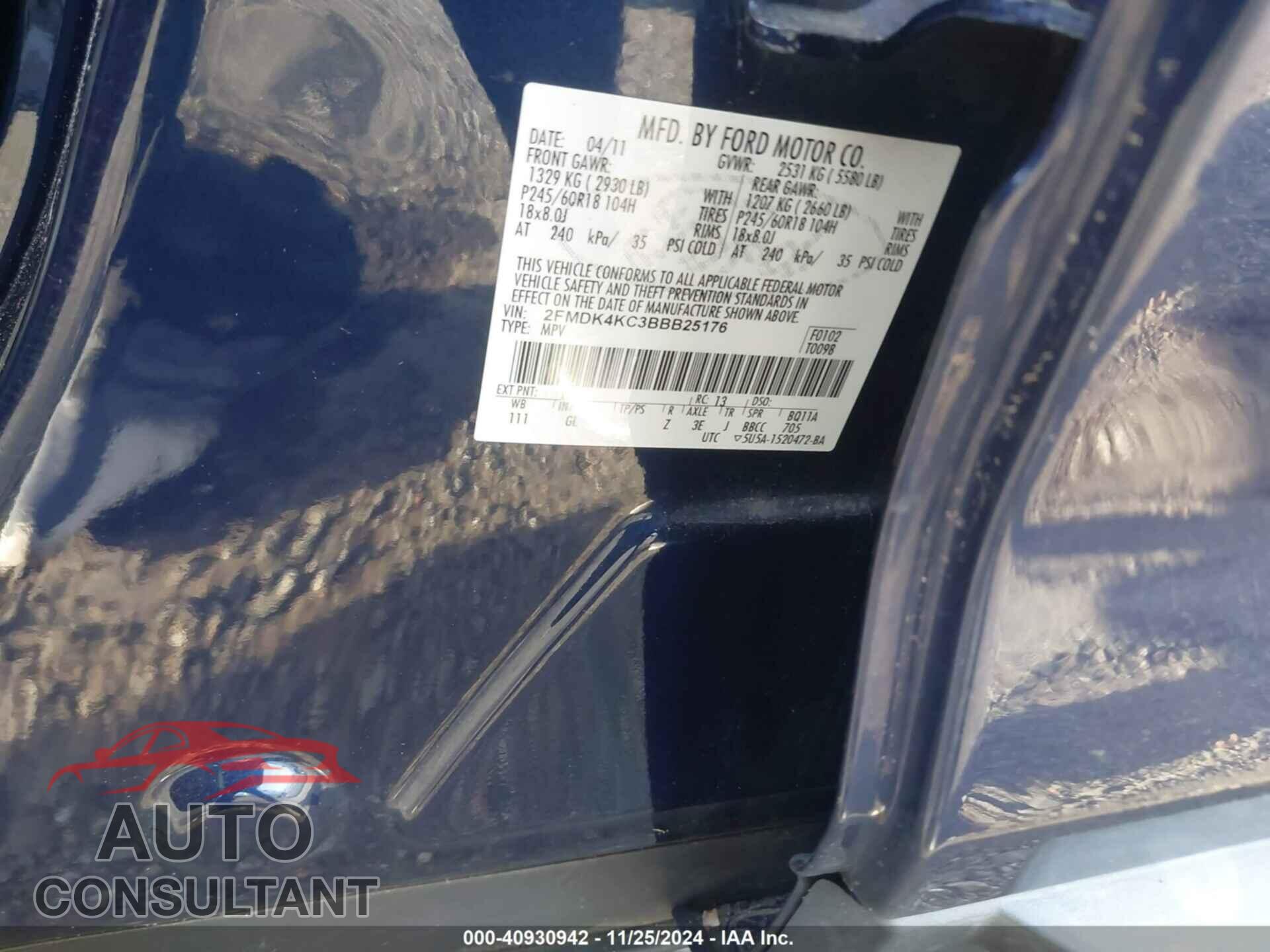 FORD EDGE 2011 - 2FMDK4KC3BBB25176