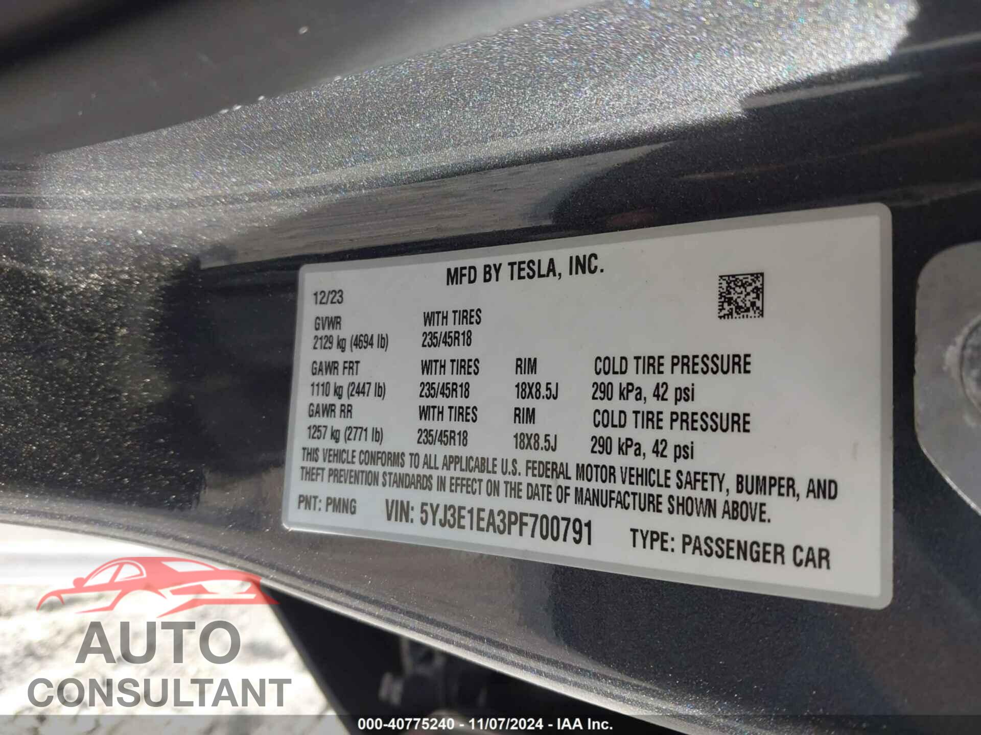 TESLA MODEL 3 2023 - 5YJ3E1EA3PF700791
