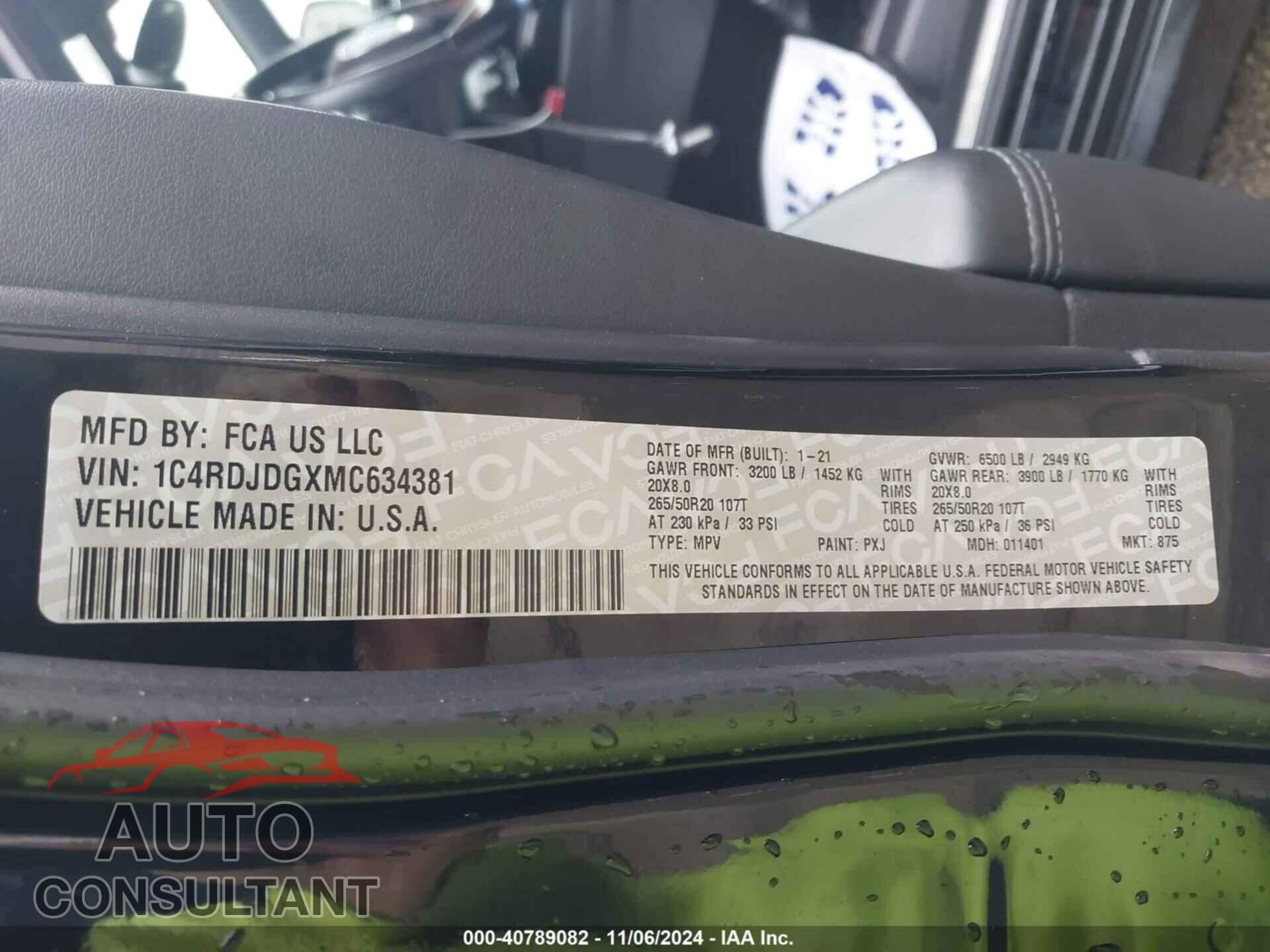 DODGE DURANGO 2021 - 1C4RDJDGXMC634381
