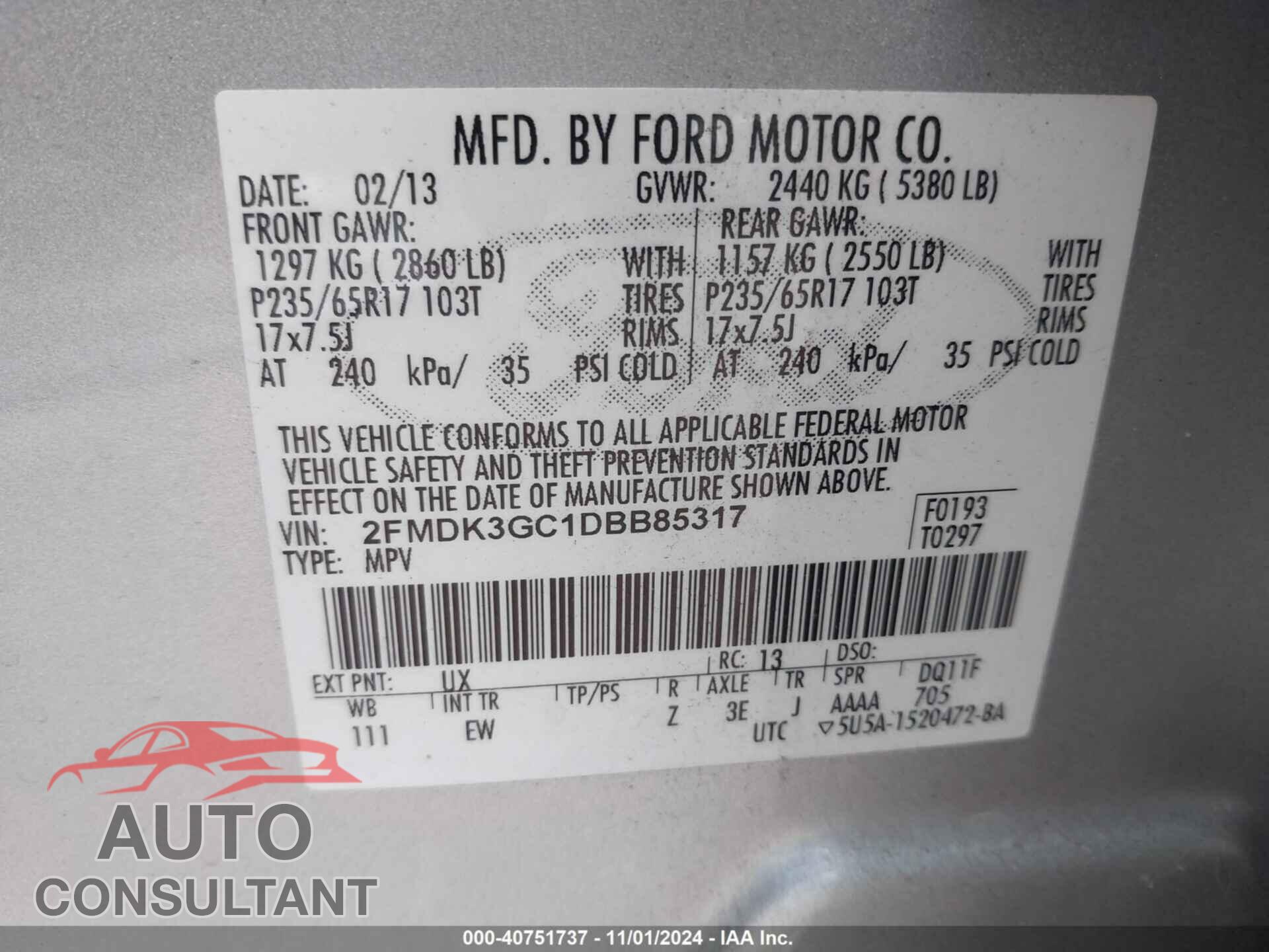 FORD EDGE 2013 - 2FMDK3GC1DBB85317