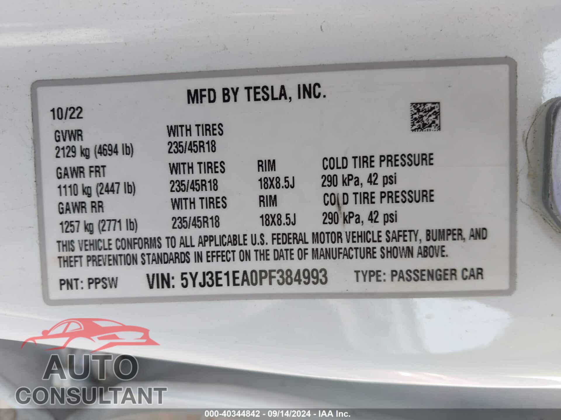TESLA MODEL 3 2023 - 5YJ3E1EA0PF384993