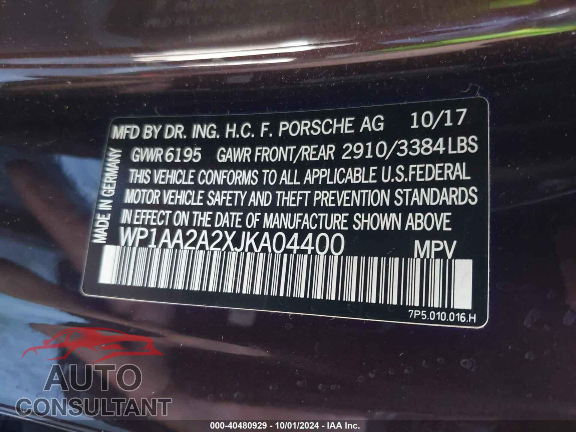 PORSCHE CAYENNE 2018 - WP1AA2A2XJKA04400