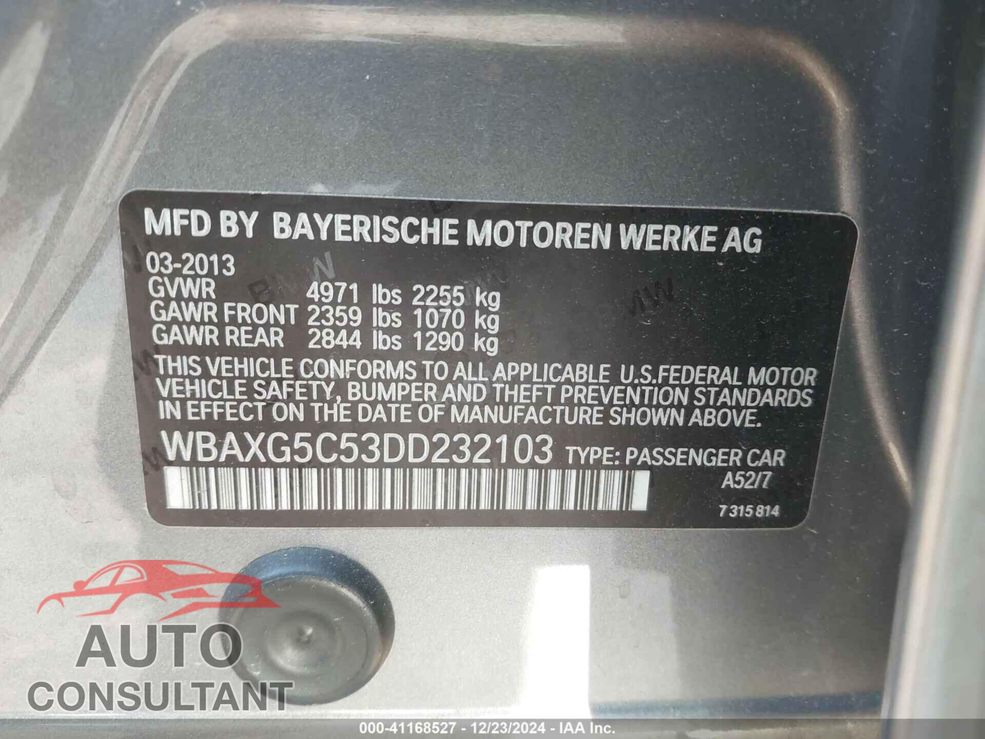 BMW 528 2013 - WBAXG5C53DD232103