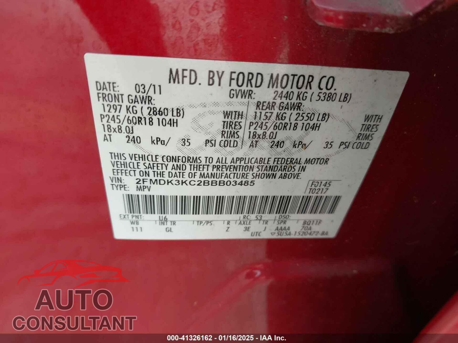FORD EDGE 2011 - 2FMDK3KC2BBB03485